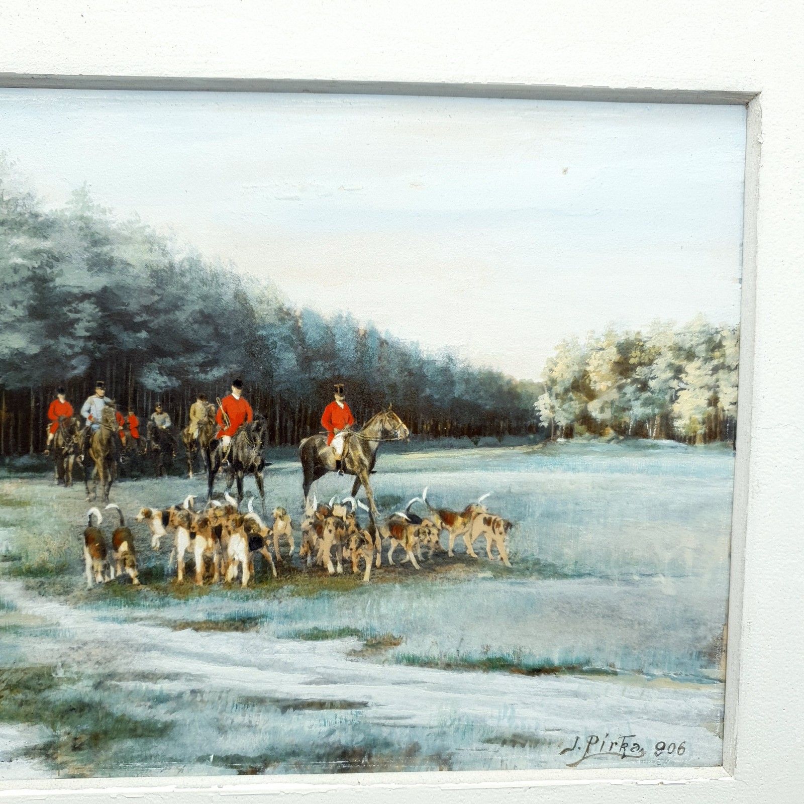 photo furniture Josef Pirka Signed Watercolour Equestrian Hunting Scene 1906 Bohemia Antique Art