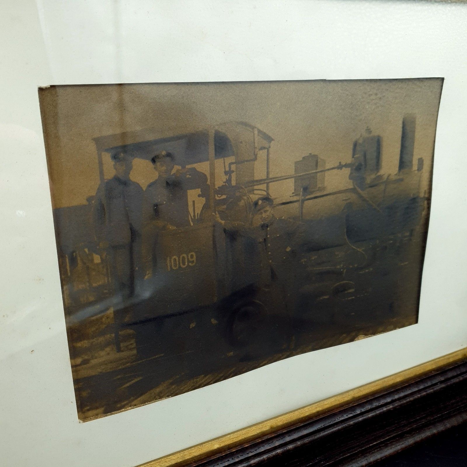Wwi Sepia? Photo Soldiers Steam Locomotive No. 1009 Framed Antique 1915 L44x33cm photo furniture