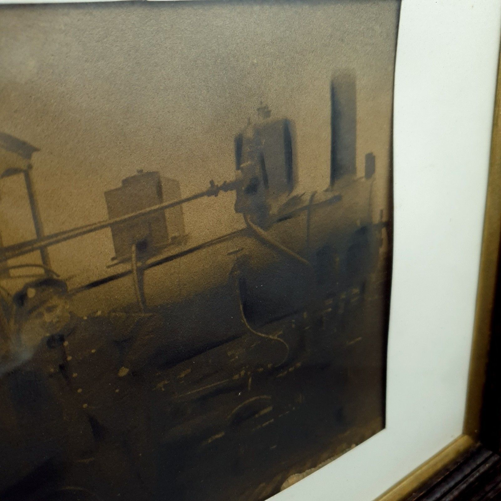 Wwi Sepia? Photo Soldiers Steam Locomotive No. 1009 Framed Antique 1915 L44x33cm photo 120.0