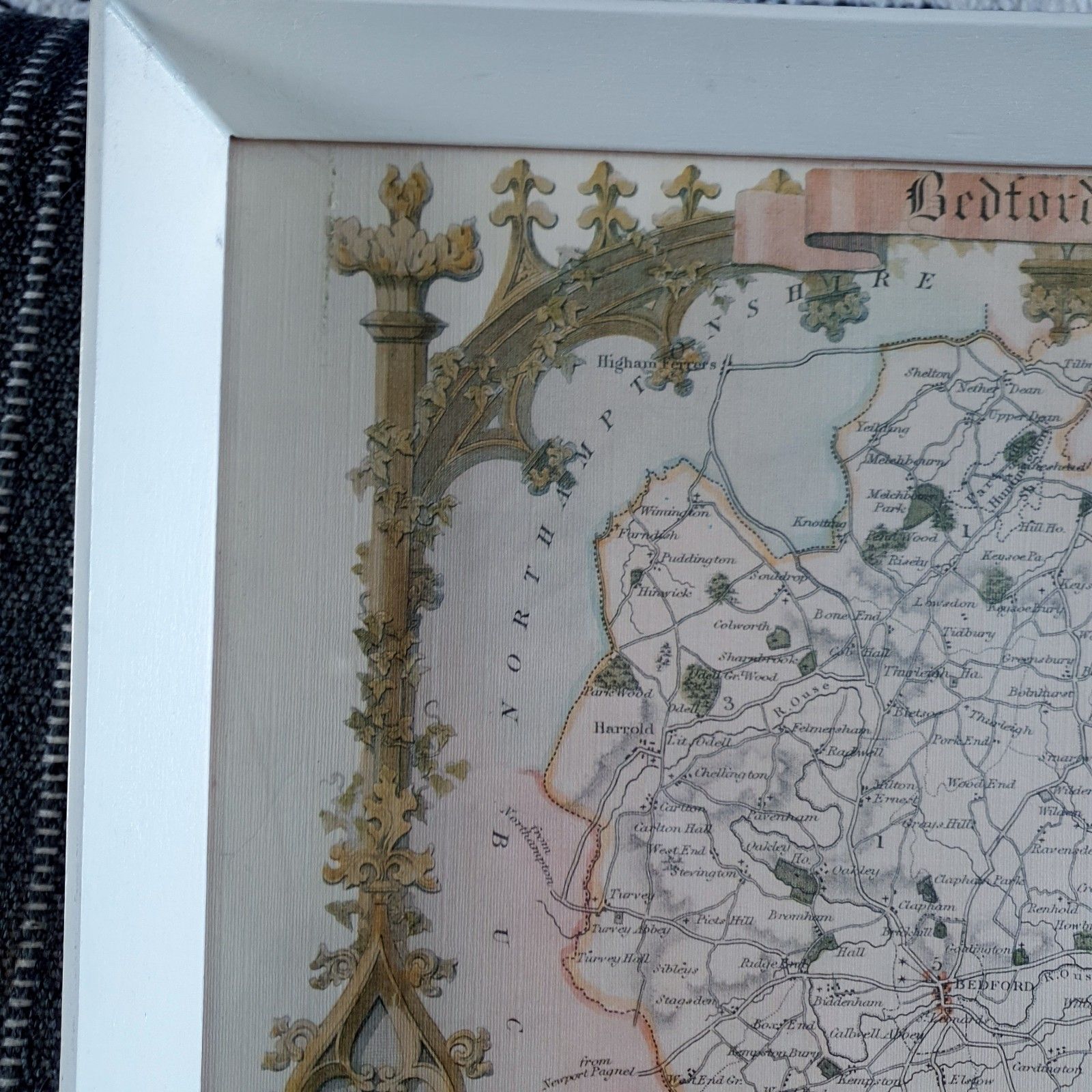 Reproduction Print Map Of Bedfordshire William Schmollinger Artist 1832 L43x54cm photo furniture