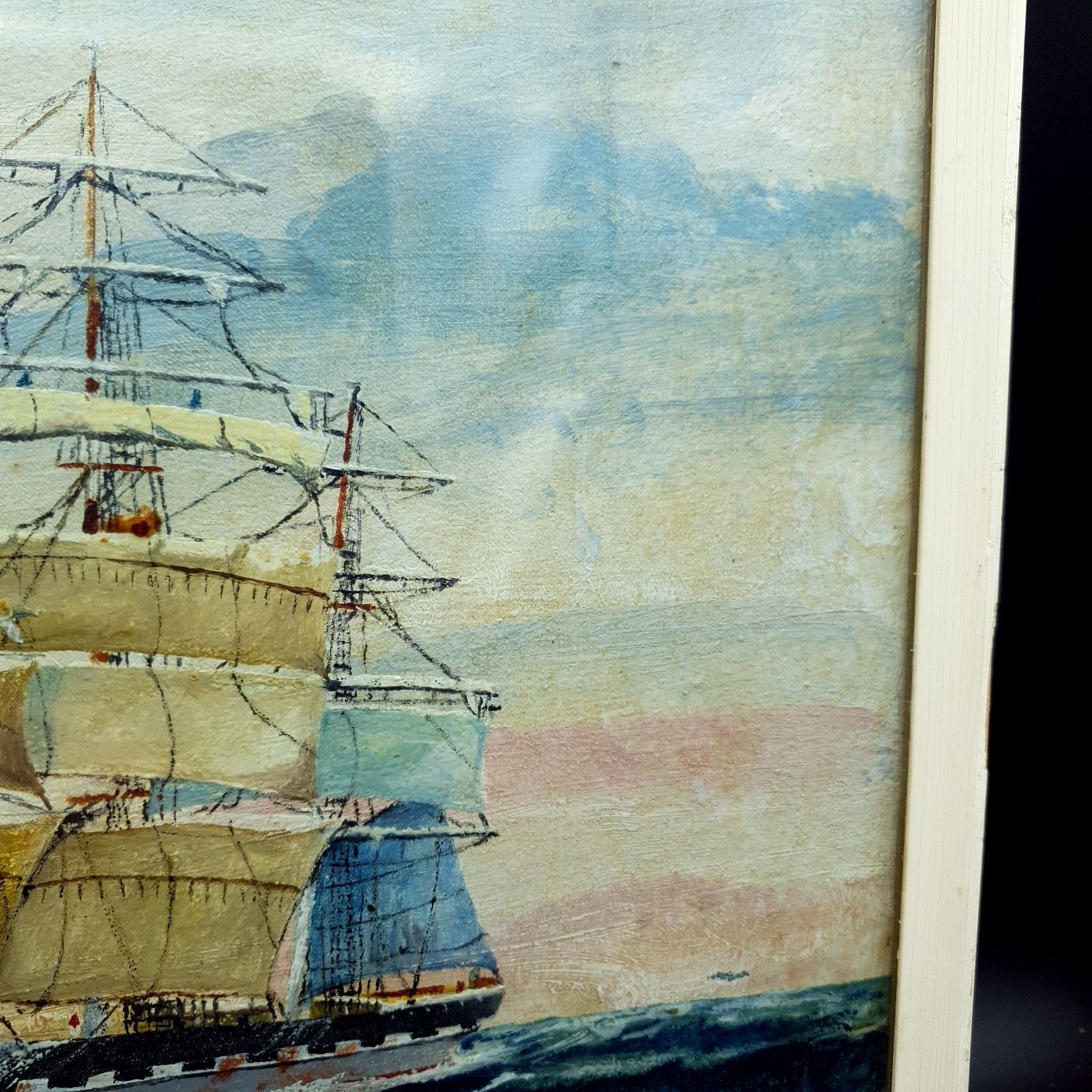 Captain George Young Signed Oil Painting Middlesex C1930s Clan Line Ship W35x27c photo vintage