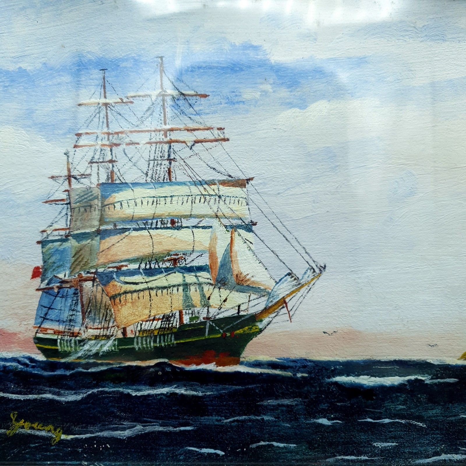 Captain George Young Signed Oil Painting Aristides C1930s Clan Line W31.5x20.2cm photo furniture