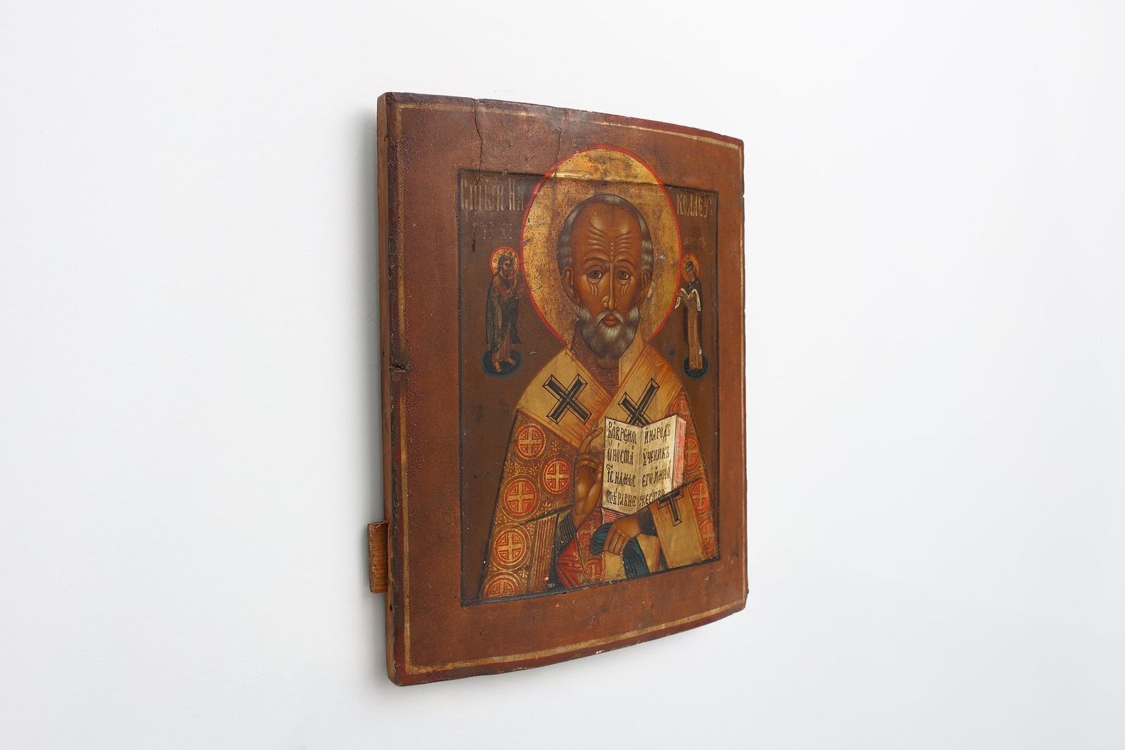 Religious Icon Of Saint Nicholas The Wonderworker, 19th Century, Paint & Gilt On Wood photo vintage