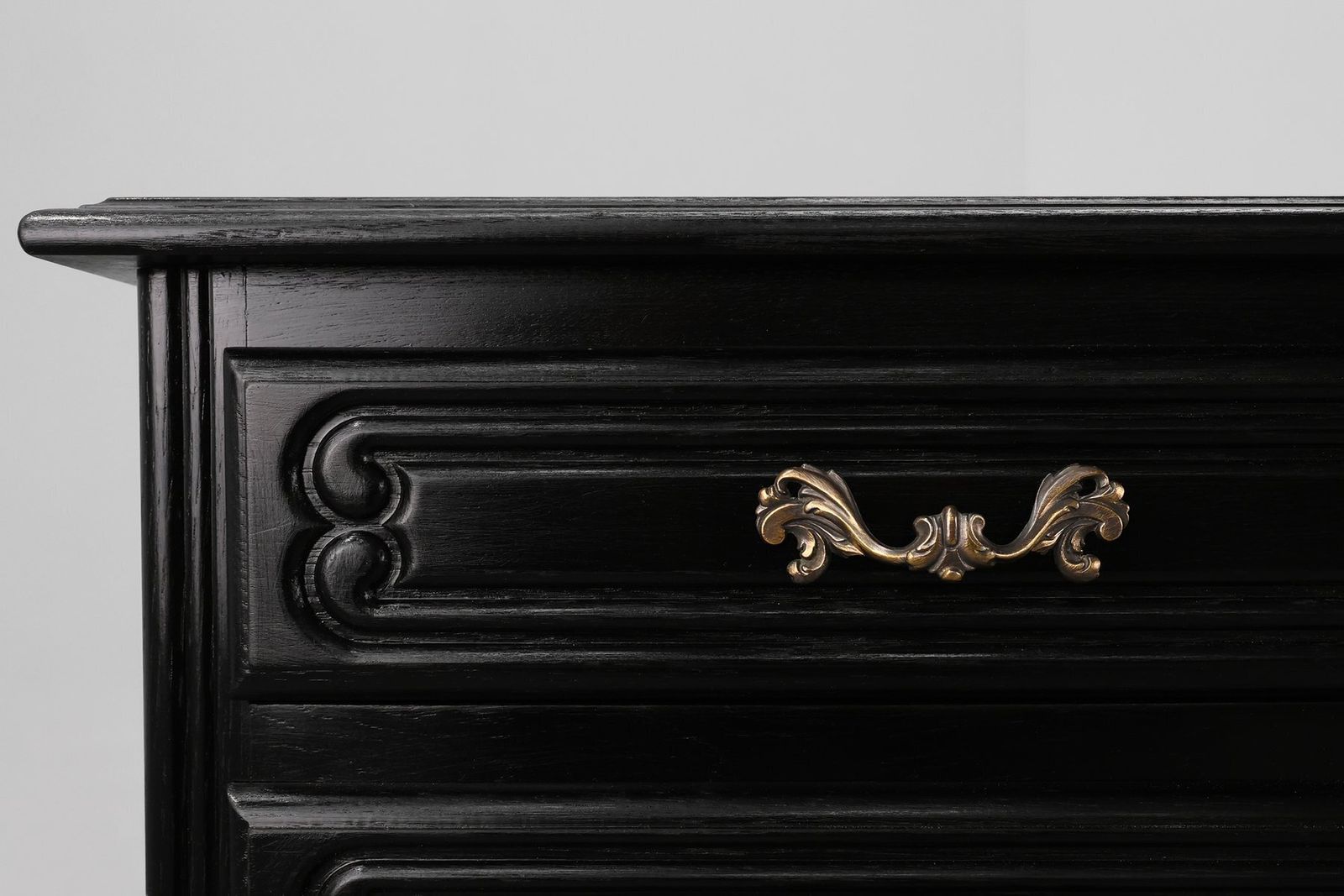 Louis XV Chest Of Drawers In Black Lacquered Oak, France, 1950s photo 1312.0