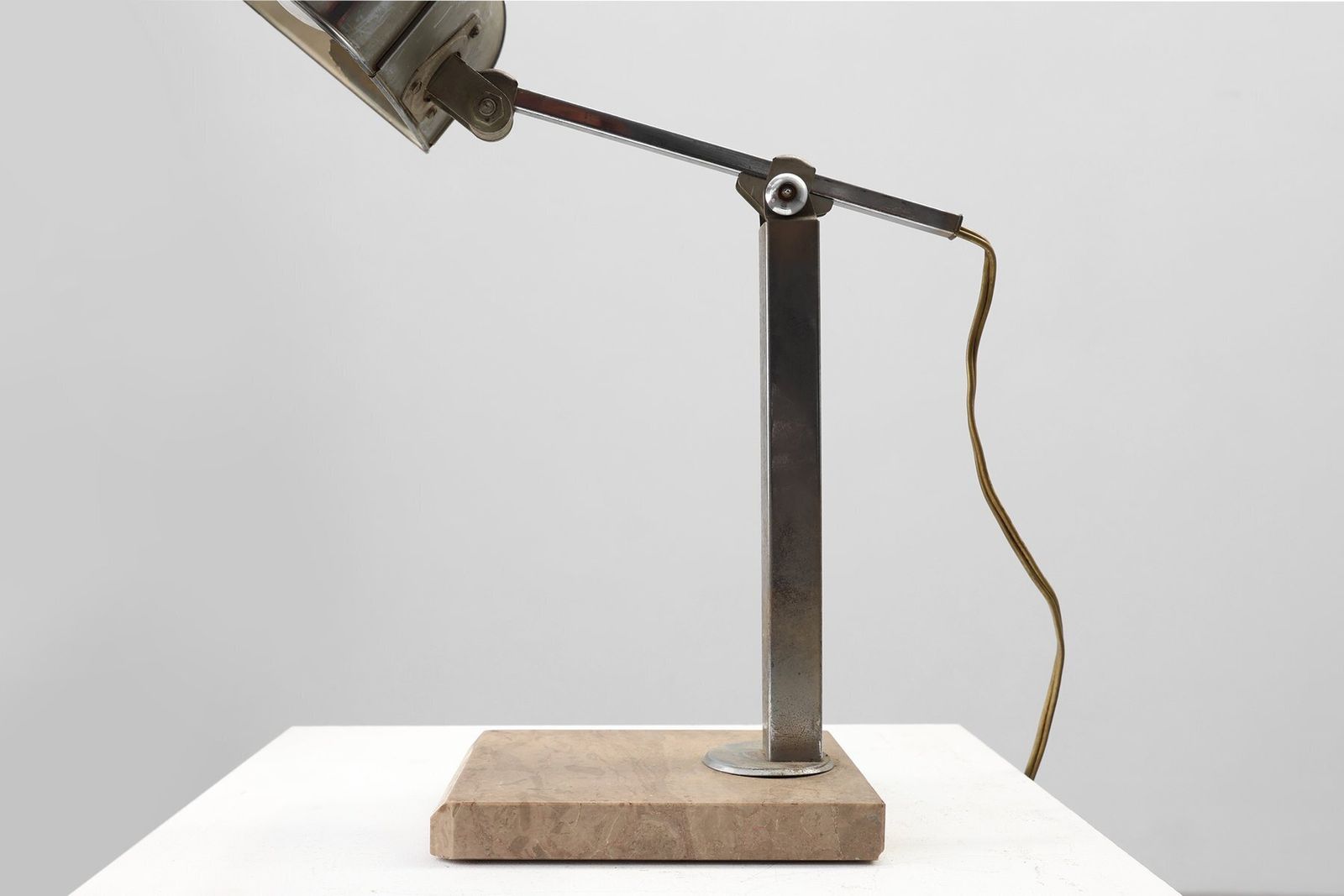 photo furniture Art Deco Industrial Metal And Travertine Desk Lamp, Belgium, 1930s