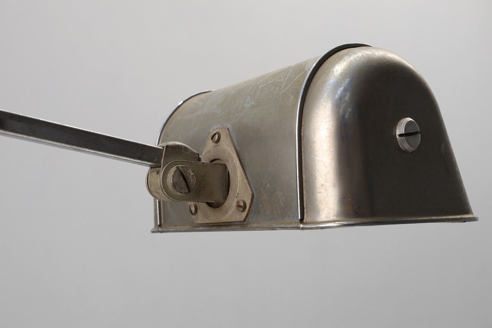 Lighting Art Deco Industrial Metal And Travertine Desk Lamp, Belgium, 1930s photo