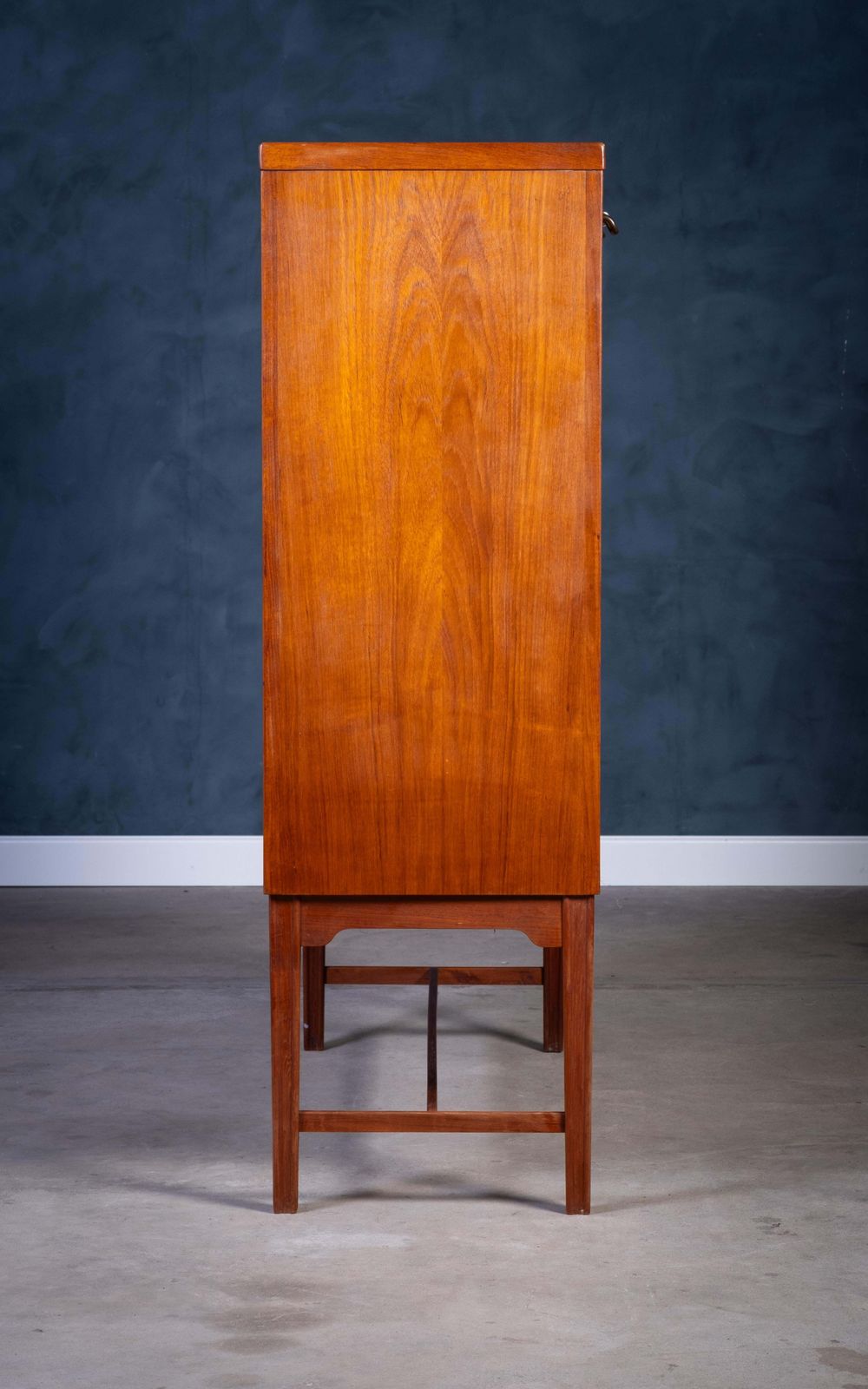 Teak Tambour Cabinet With Brass Handle, Danish Design, 1960s photo vintage