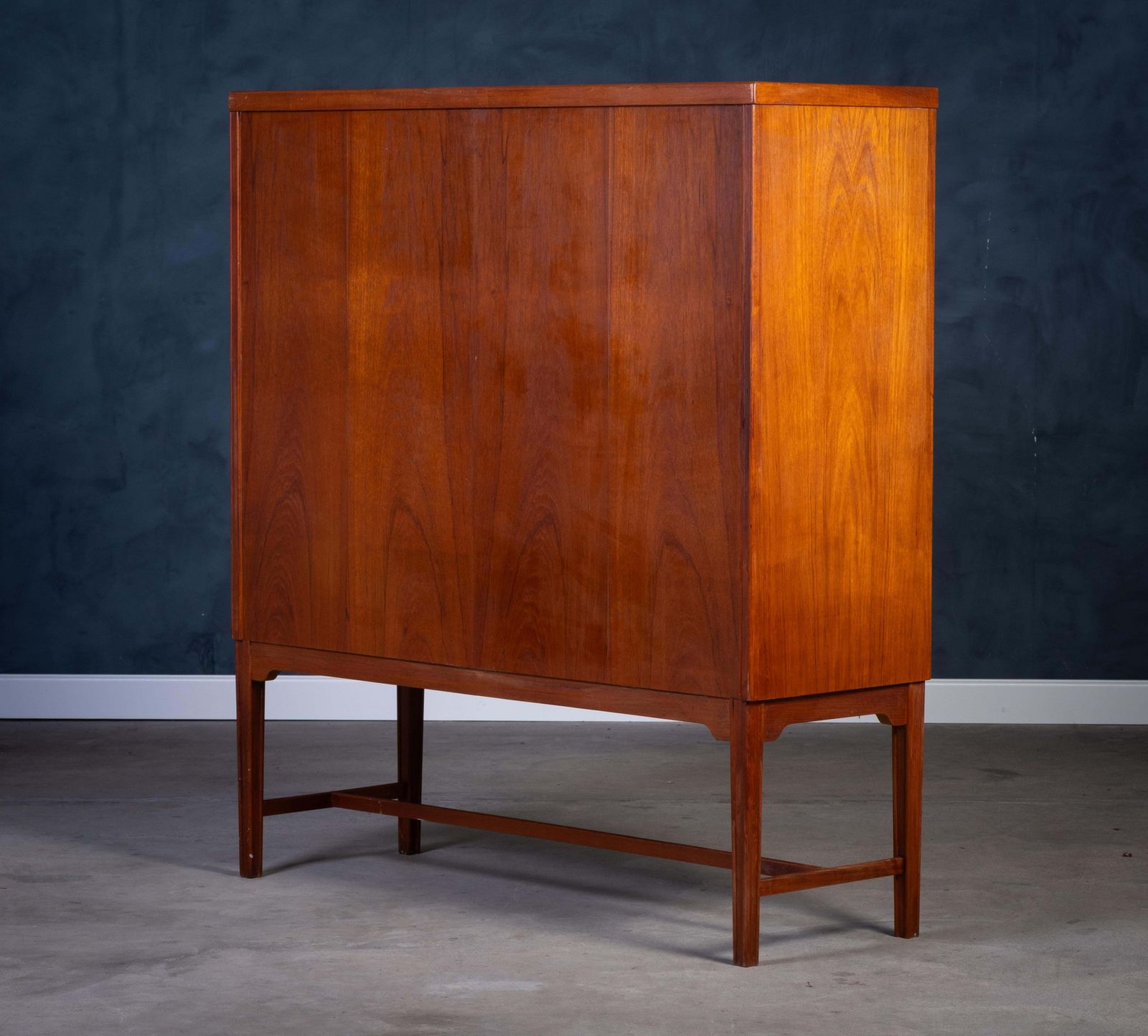 photo for sale Teak Tambour Cabinet With Brass Handle, Danish Design, 1960s