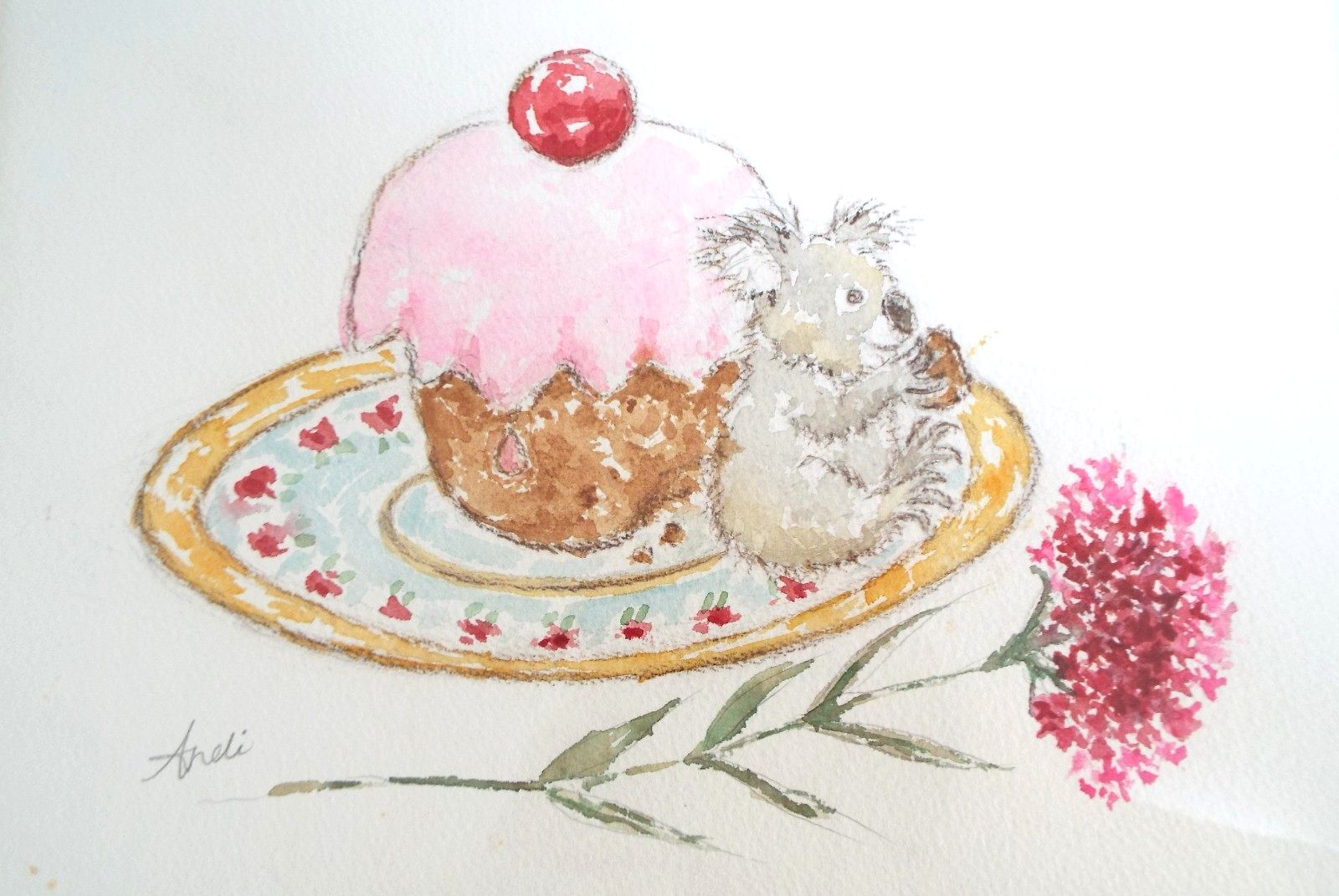 Cute Koala  Llustration Original  Framed Watercolour Painting Andi J Lucas photo furniture