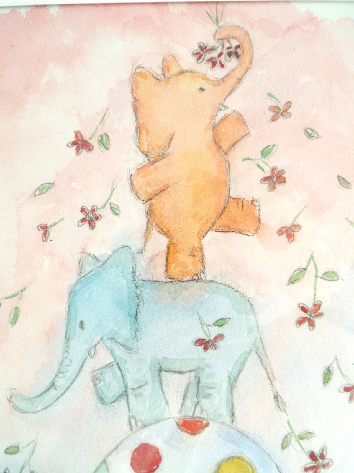 Watercolour Cute Fun Elephants Illustration Painting Framed Original Andi Lucas photo 64.0