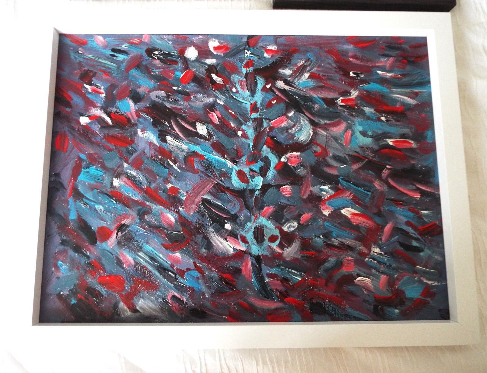 Set Of 4 New Original Abstract Framed Paintings Red Purple Blue Fraser Lucas photo furniture