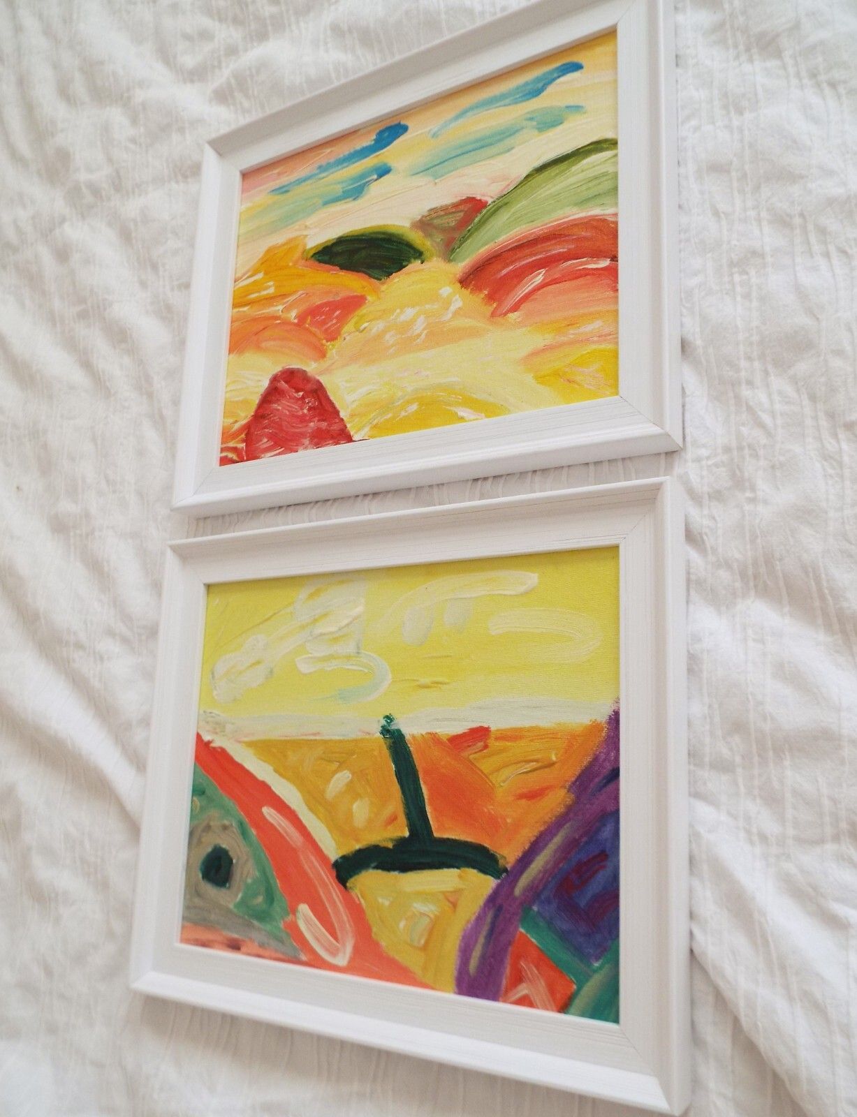 Pair Of New Original Abstract Yellow Landscape Framed Paintings Fraser Lucas photo furniture