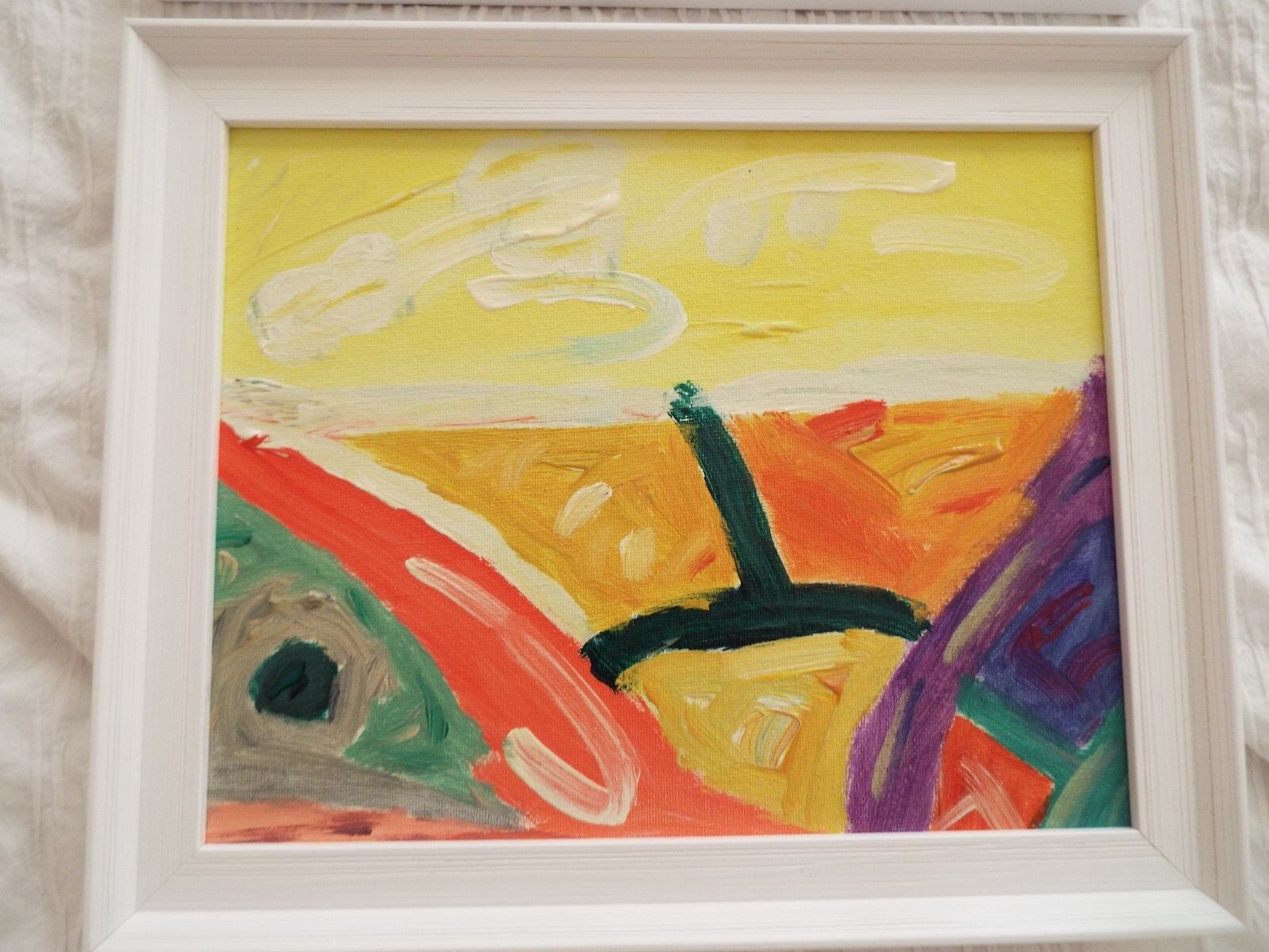 Pair Of New Original Abstract Yellow Landscape Framed Paintings Fraser Lucas photo Art