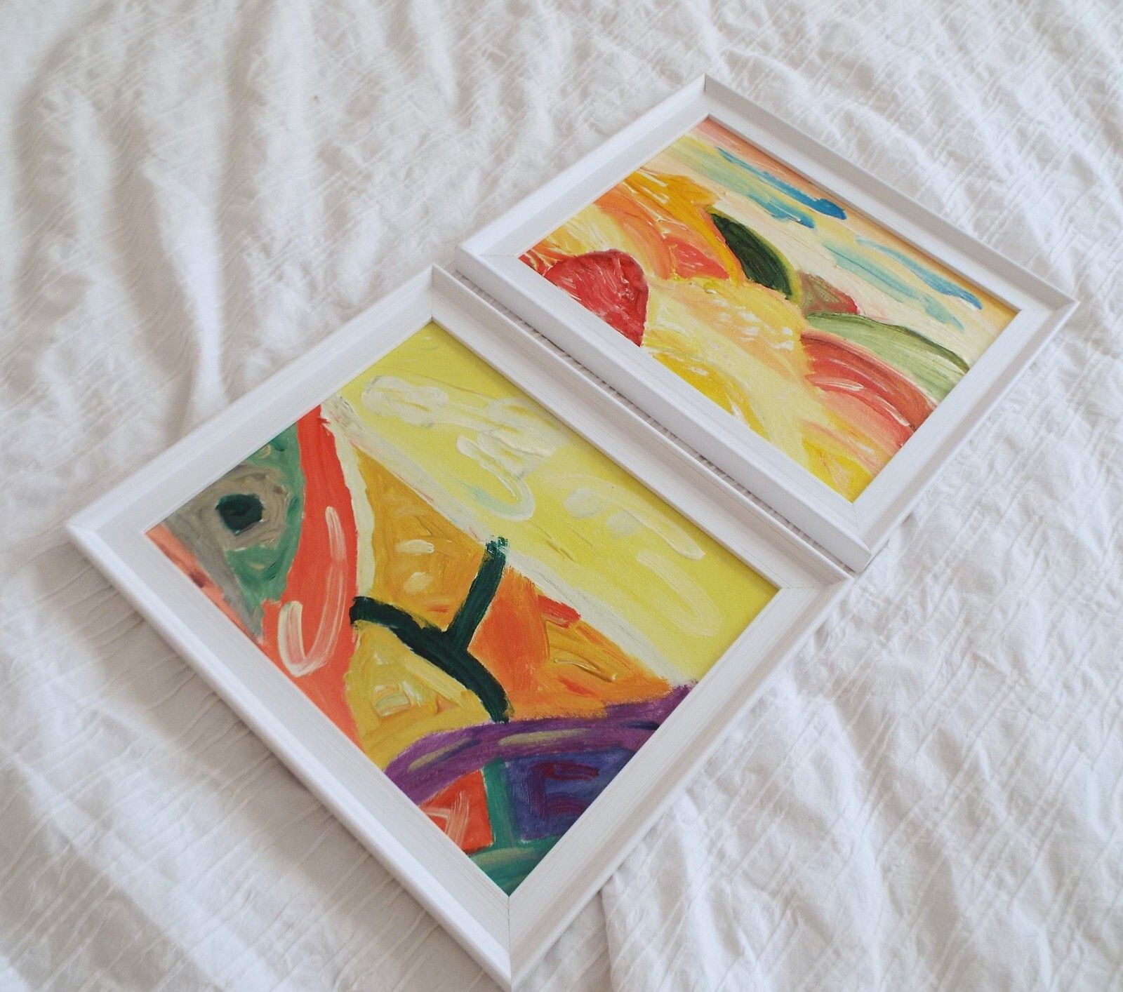 Pair Of New Original Abstract Yellow Landscape Framed Paintings Fraser Lucas photo vinterior