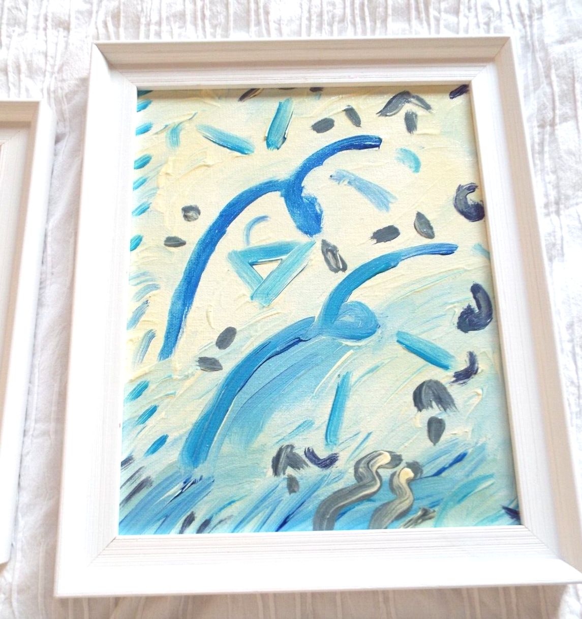 Set Of 3 New Original Abstract Framed Painting Coastal Beach Theme Fraser Lucas photo for sale