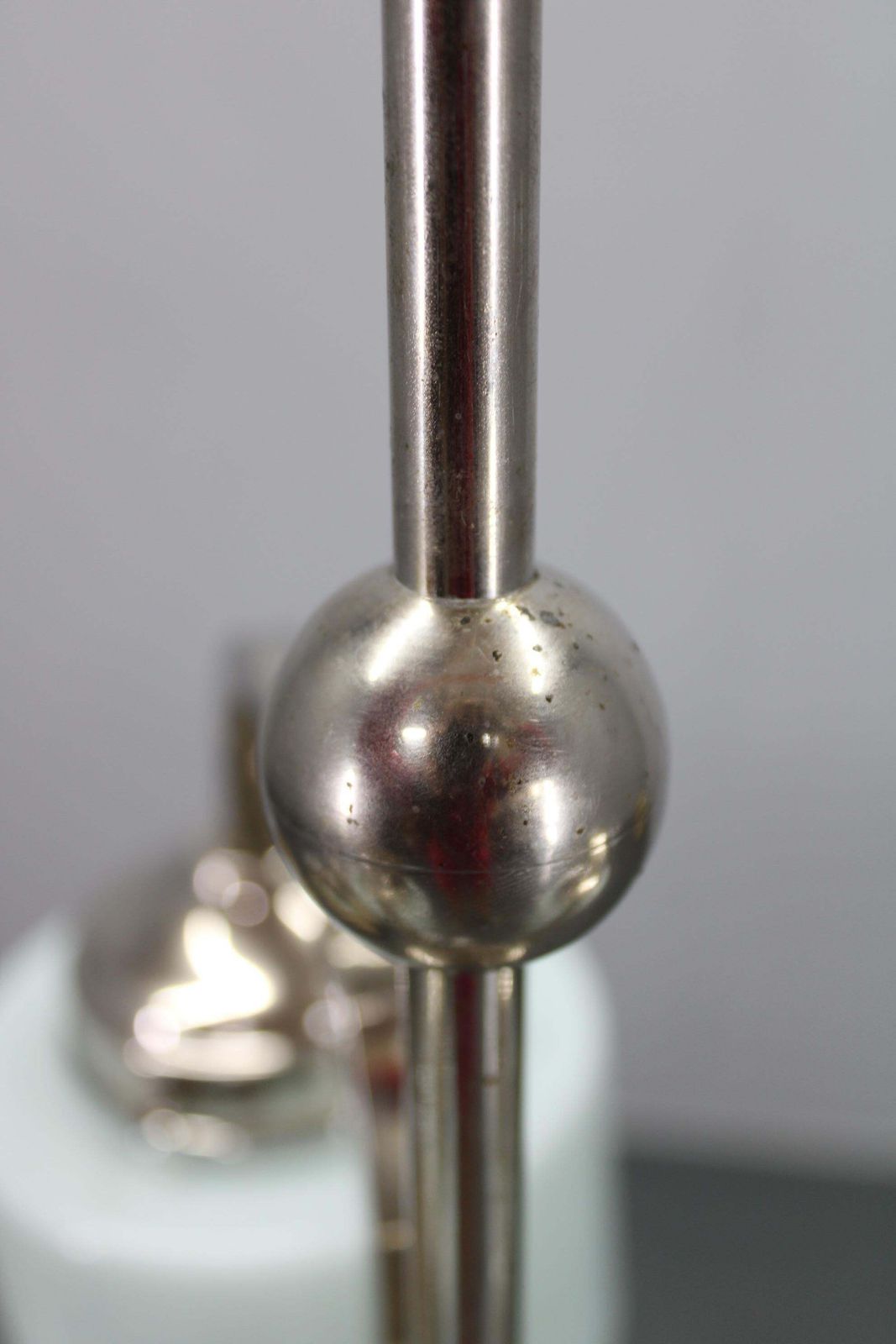 Lighting Art Deco Nickel Chandelier With Cylindrical Light Opaline Shades, Czechoslovakia photo