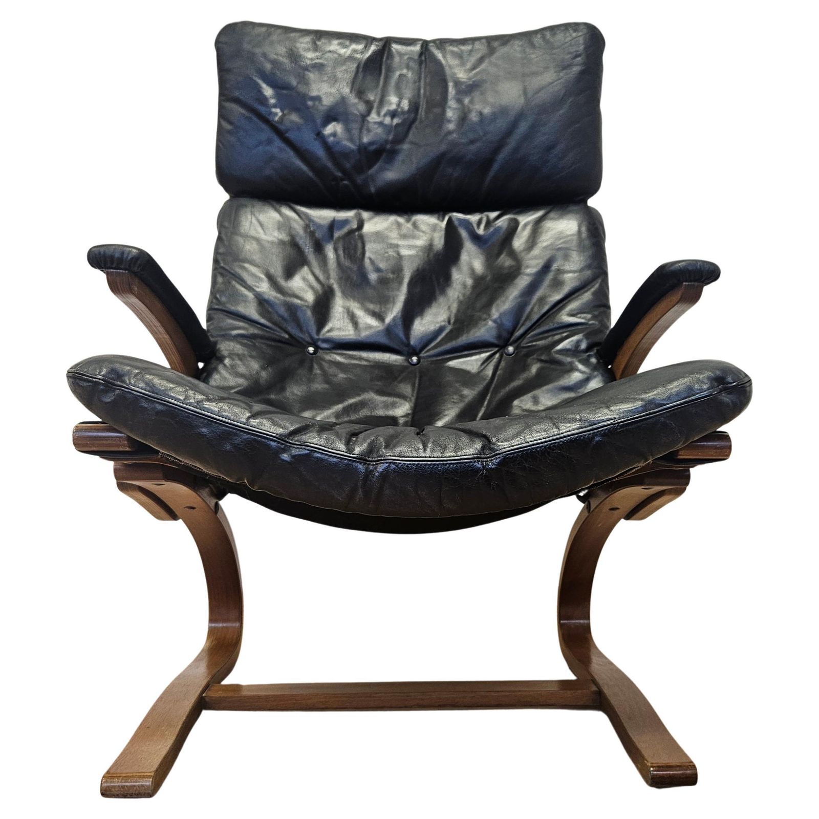 Kengu Lederen Fauteuil Van Elsa & Nordahl Solheim Voor Rybo Rykken, Noorwegen, Jaren 1960