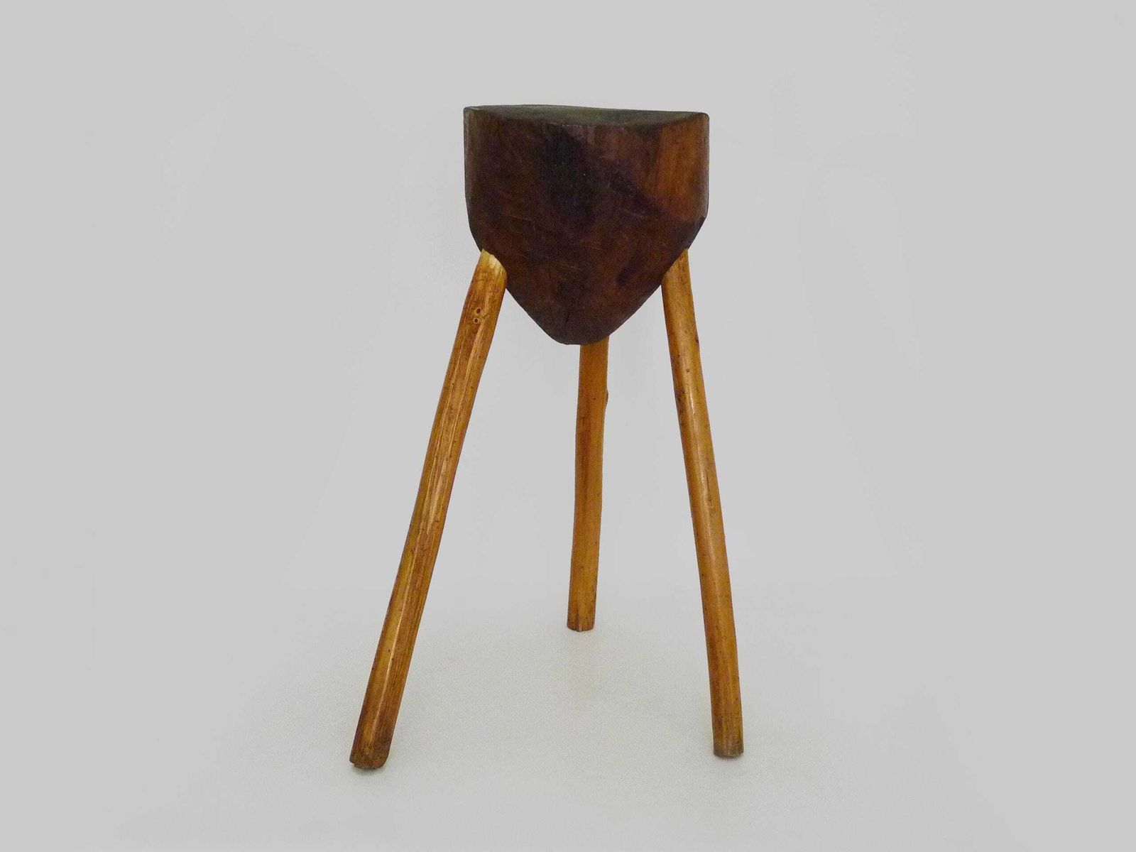 Antique Tripod Oak Butcher's Block, Side Table, Stool. Folk Art photo for sale