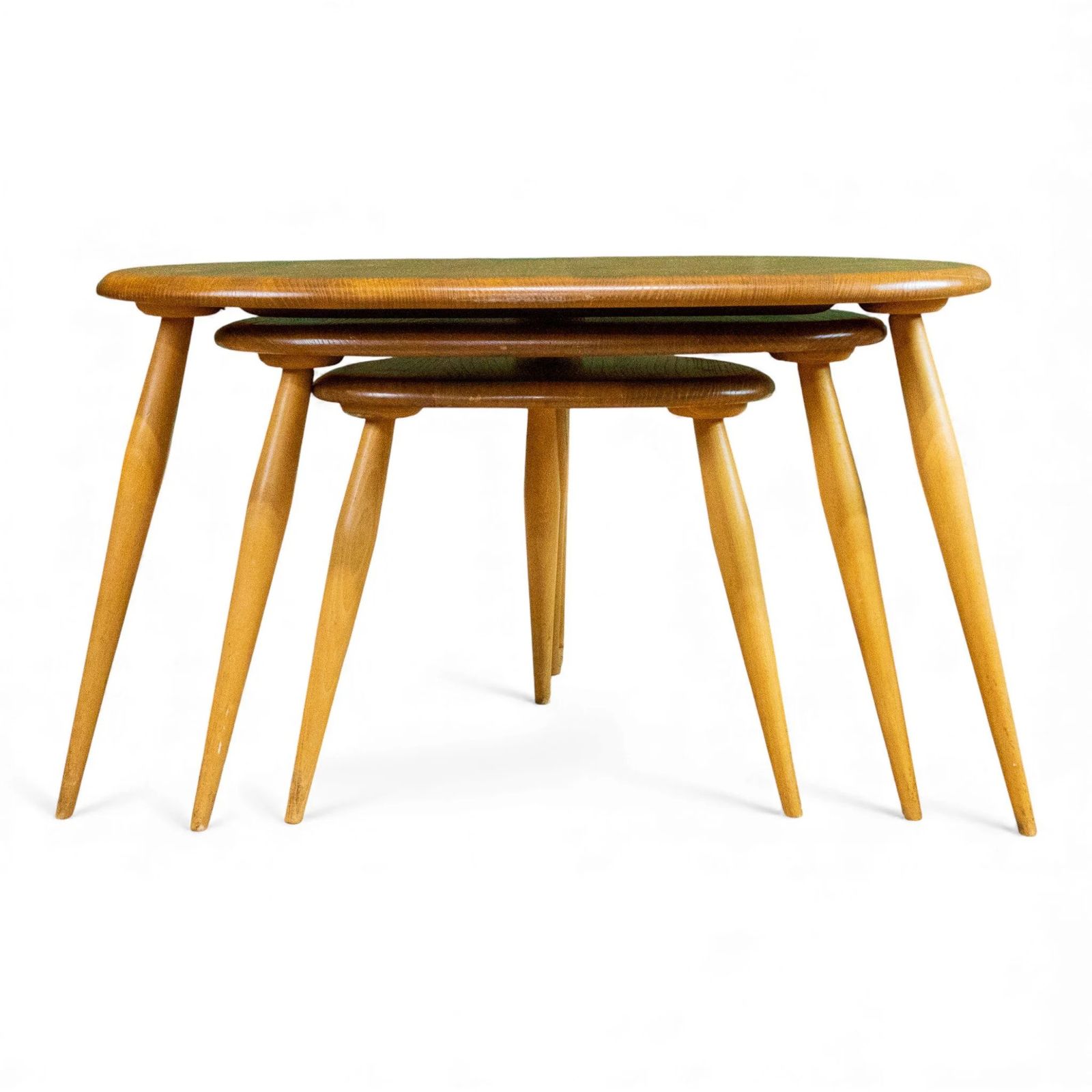 Ercol Blue Label Blonde Elm Pebble Nest Of Tables photo for sale