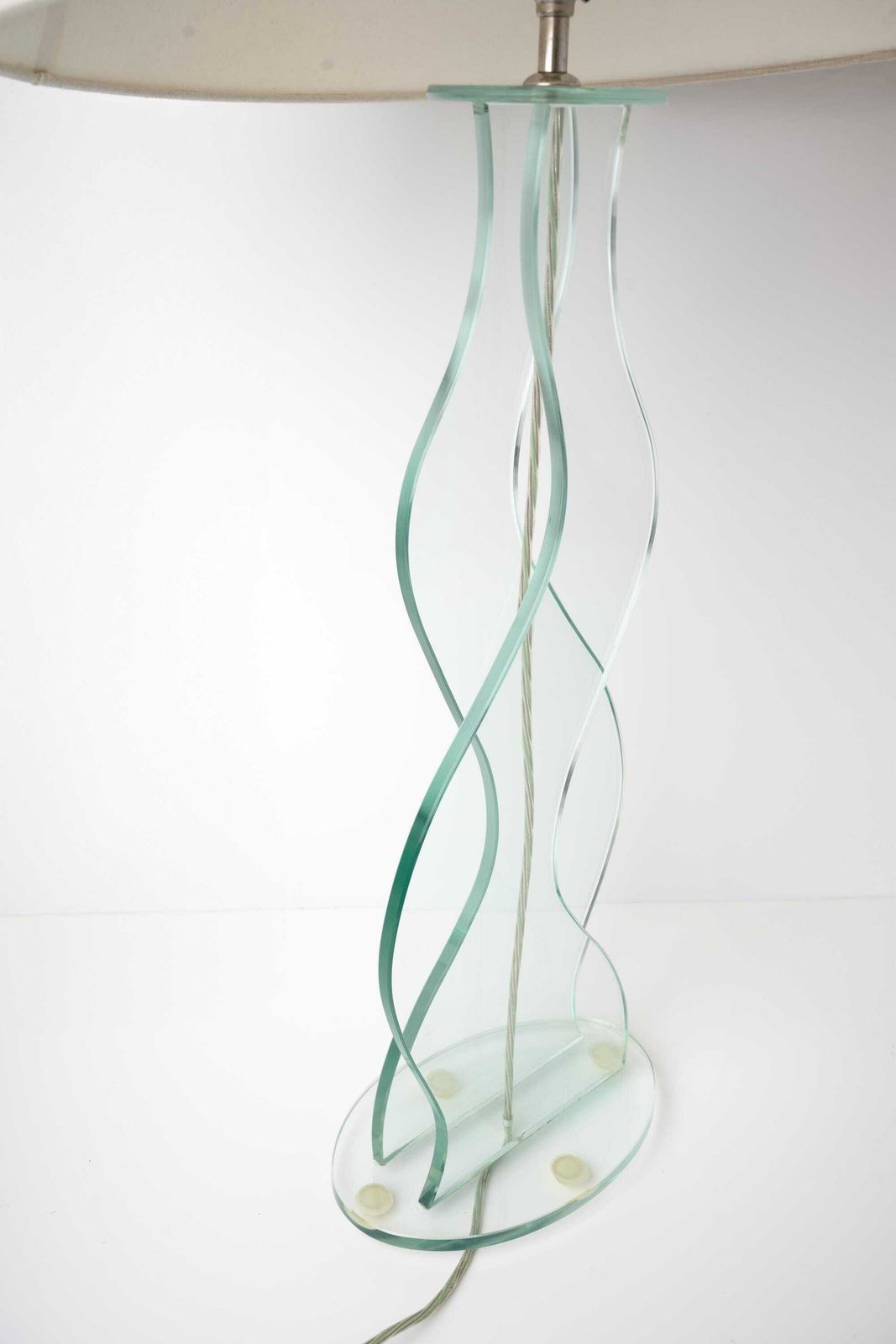 Vintage Greenapple Glass Table Lamp | Sculptural Wavy Lamp | Statement Glass Lamp photo vinterior