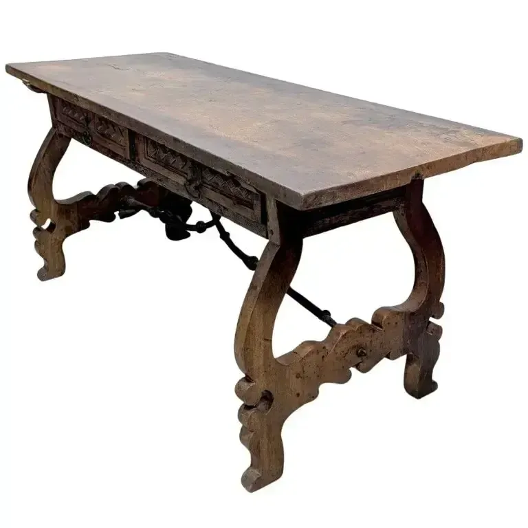 18th Century Period Walnut Desk With A Wrought Iron Crossbar