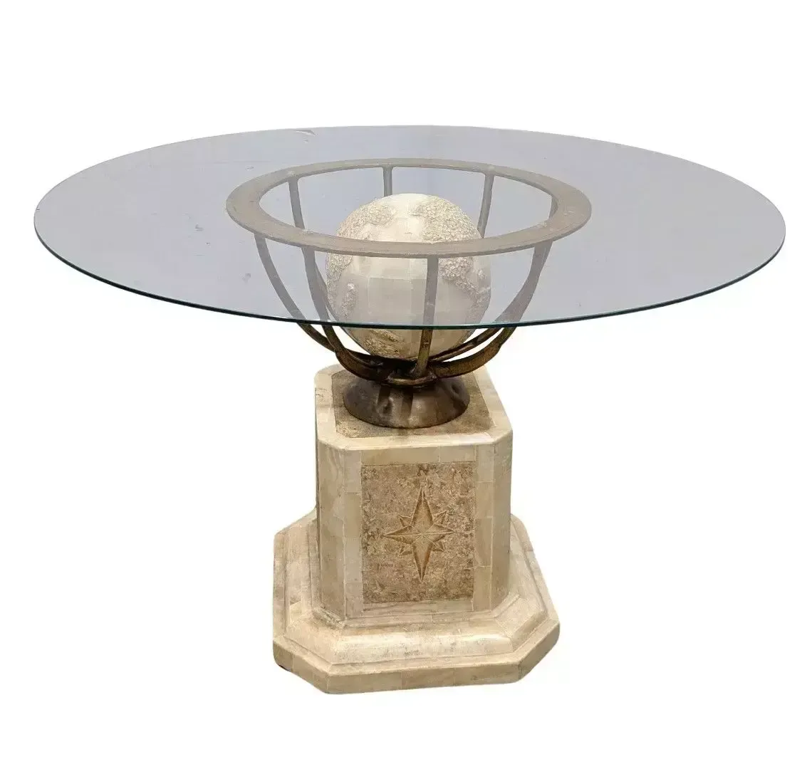 Pedestal Table With Globe In Marquetry Of Alabaster Plaques