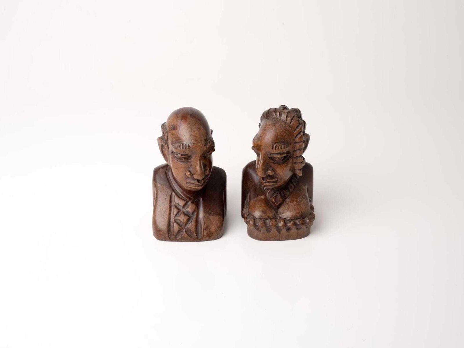 Folk Art African Bookends | Primitive African Wood Busts Pair photo Art
