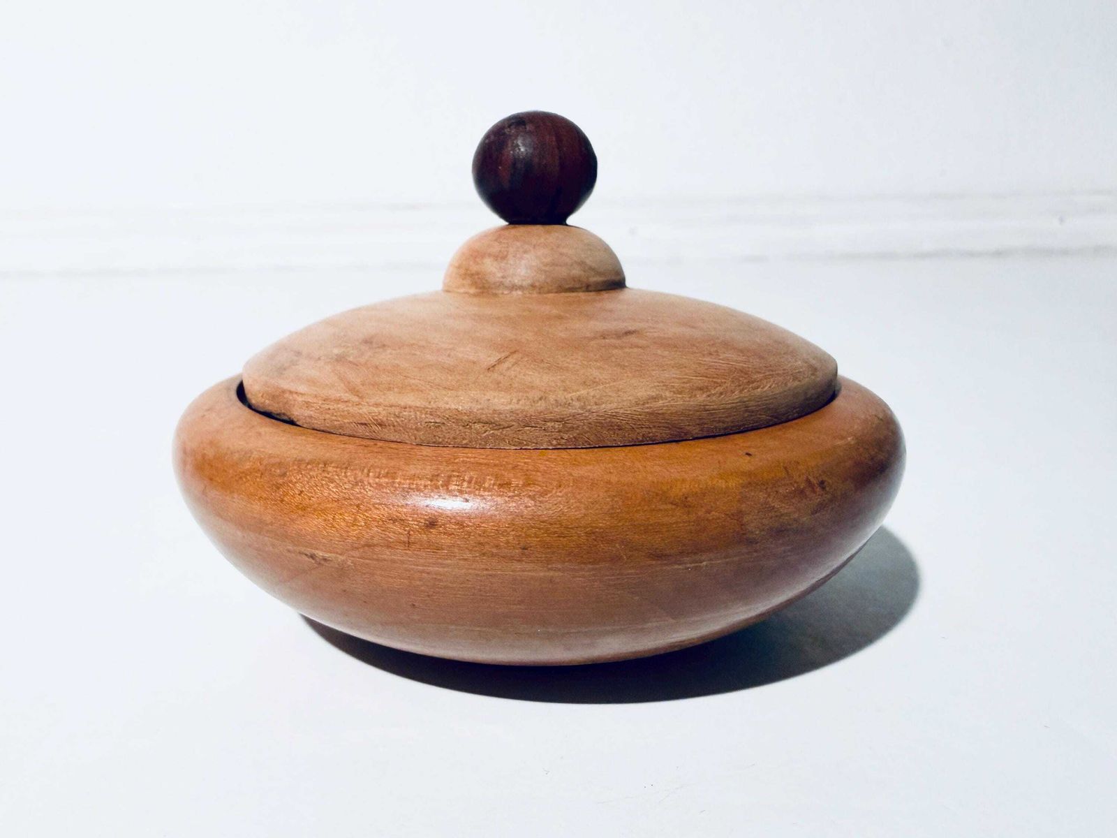 Art Deco Wooden Jewelery Box Round Bowl With Lid / 1920s Design Decor photo 99.0