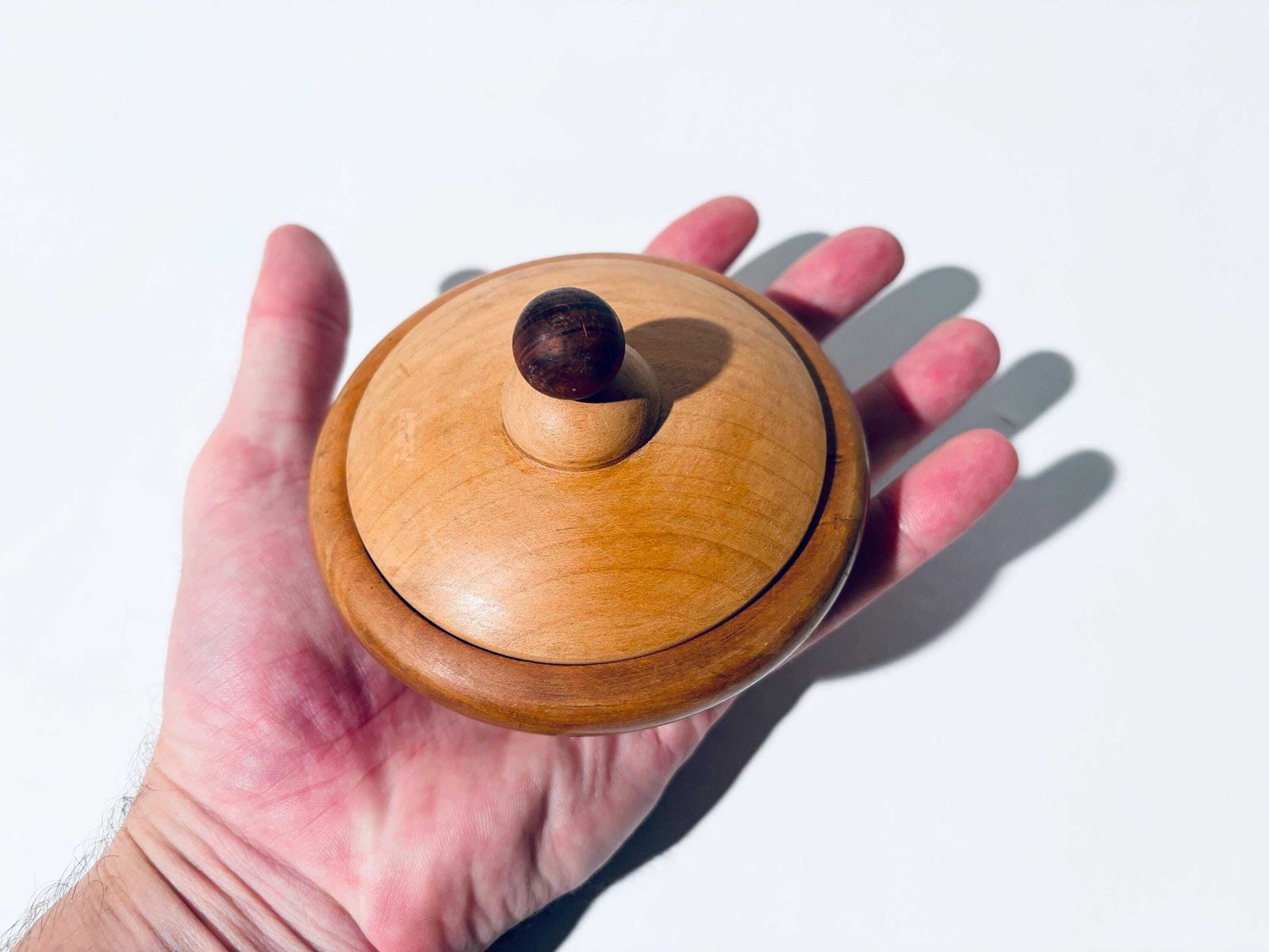 Art Deco Wooden Jewelery Box Round Bowl With Lid / 1920s Design Decor photo vinterior
