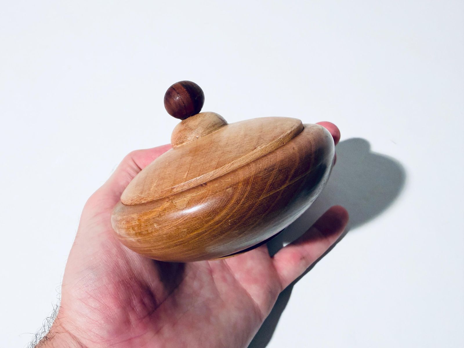 Art Deco Wooden Jewelery Box Round Bowl With Lid / 1920s Design Decor photo buy