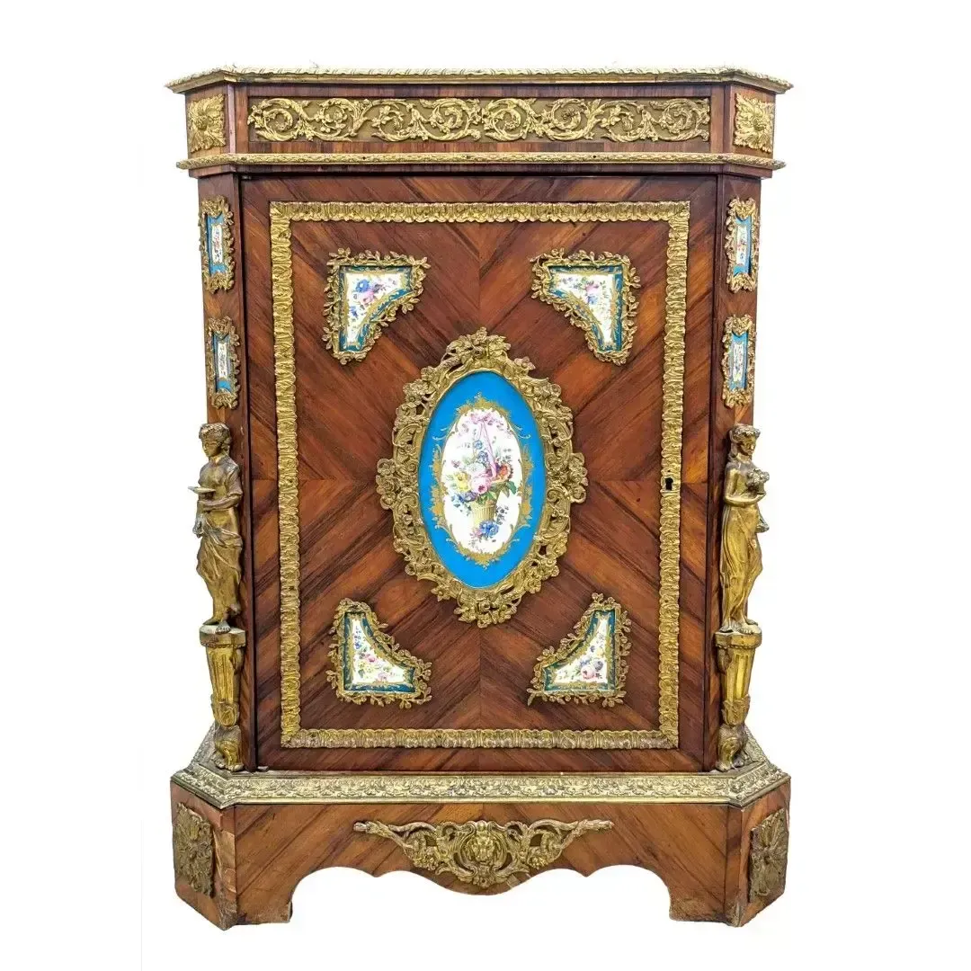 Napoleon III Sideboard With Marquetry, Sèvres Porcelain Plaque & Gilt Bronze Register, 19th Century