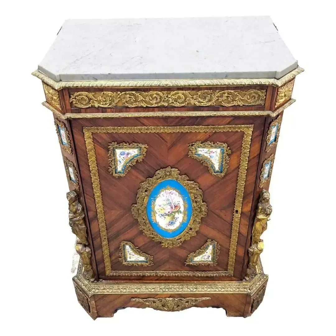 Napoleon III Sideboard With Marquetry, Sèvres Porcelain Plaque & Gilt Bronze Register, 19th Century photo furniture