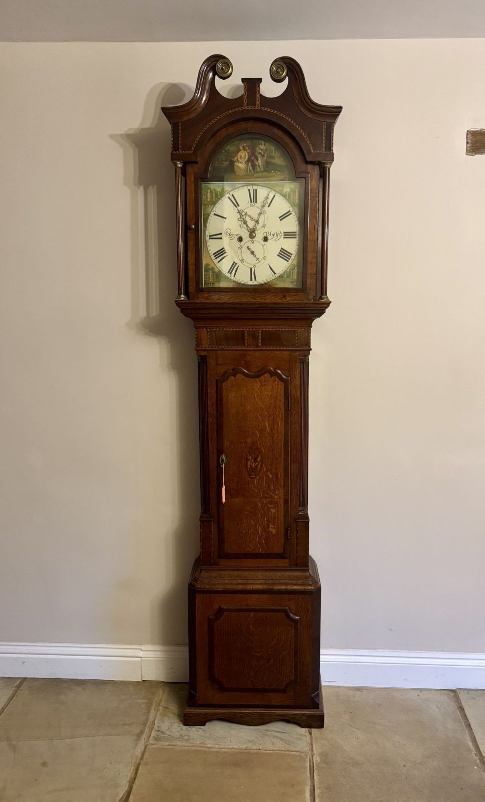 Quality Antique George III Oak And Mahogany Banded Long Case Clock