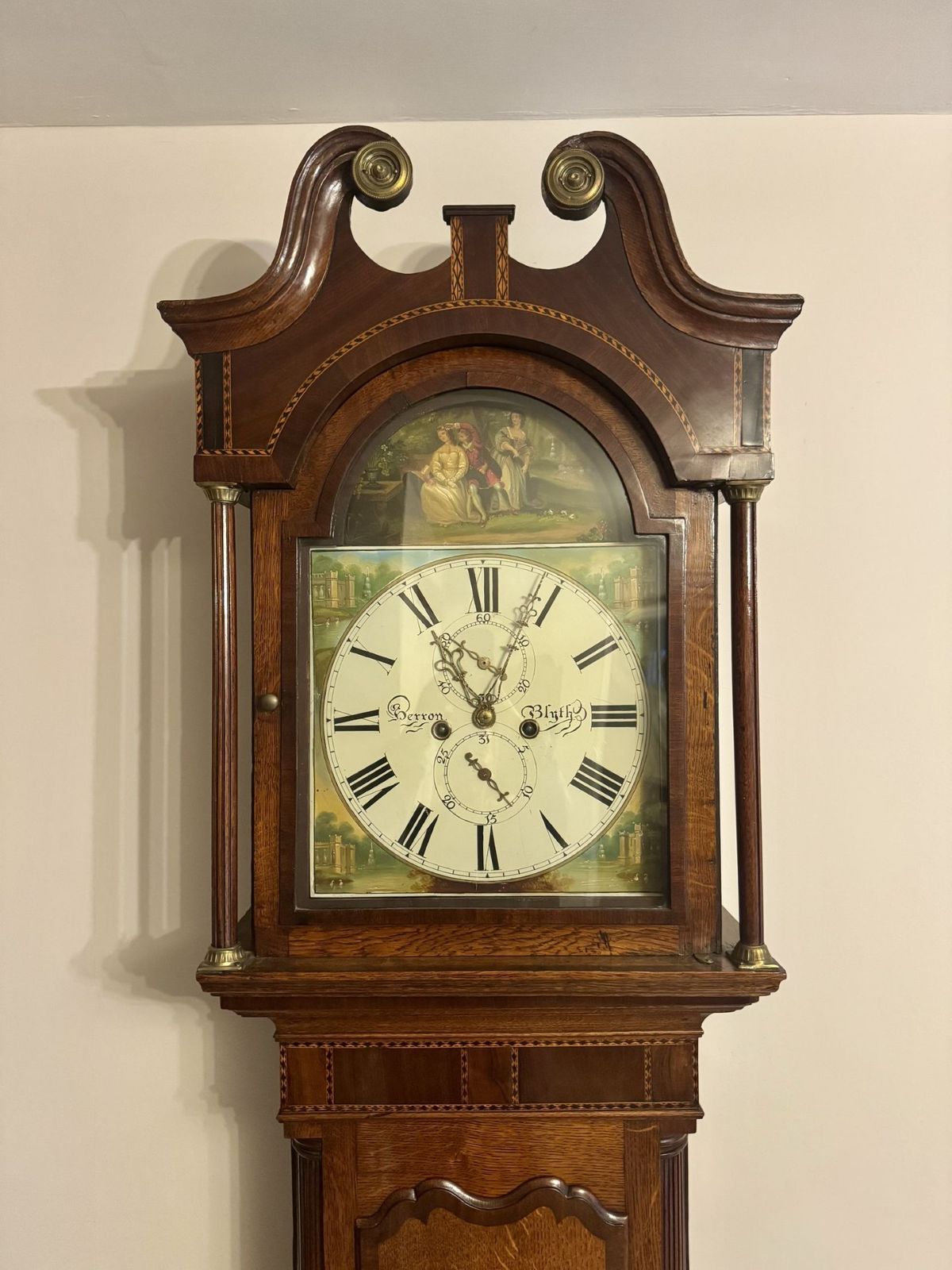 Quality Antique George III Oak And Mahogany Banded Long Case Clock photo vinterior