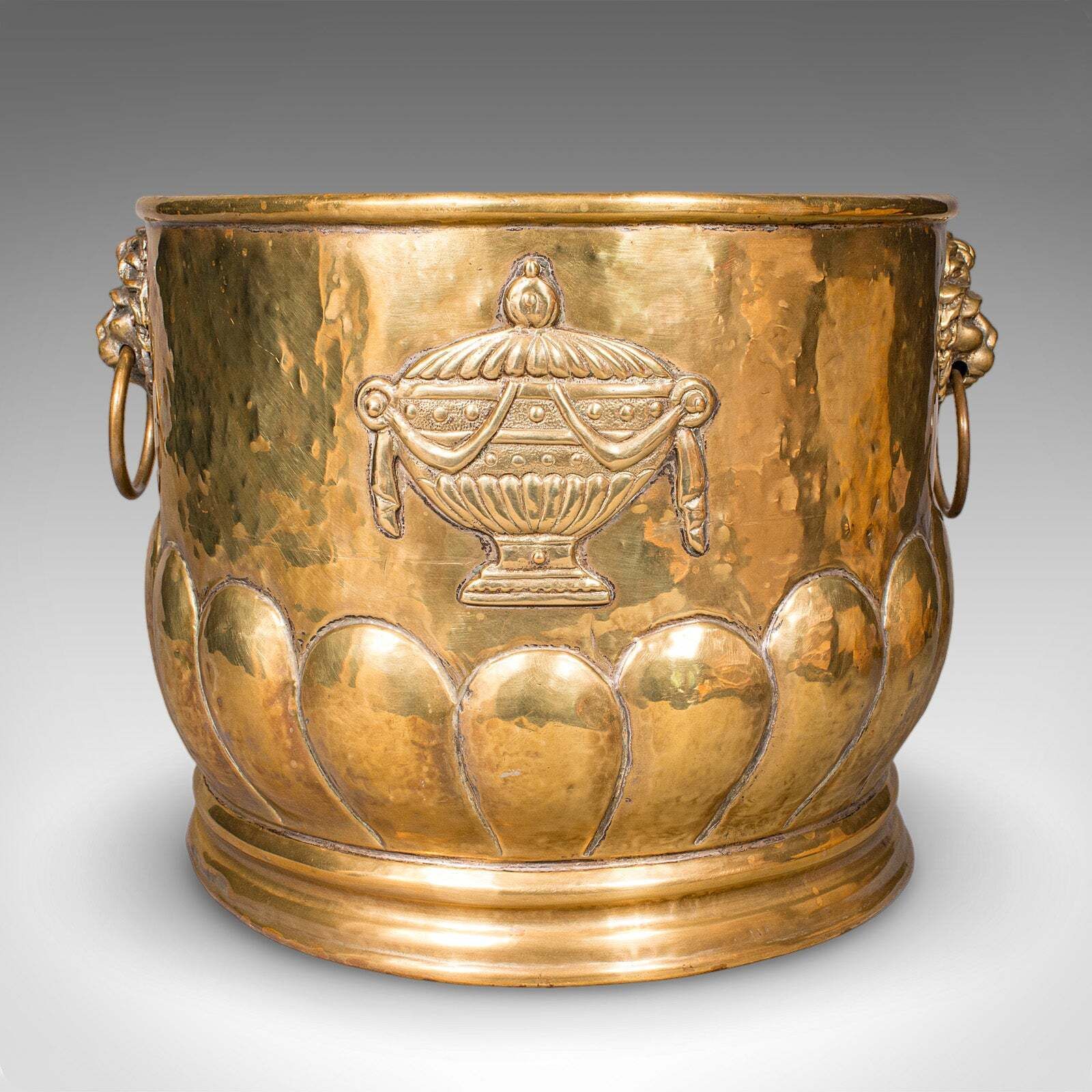 Antique Coal Bucket, French, Brass, Fireside Fuel Basket, Art Nouveau, Victorian photo 710.0