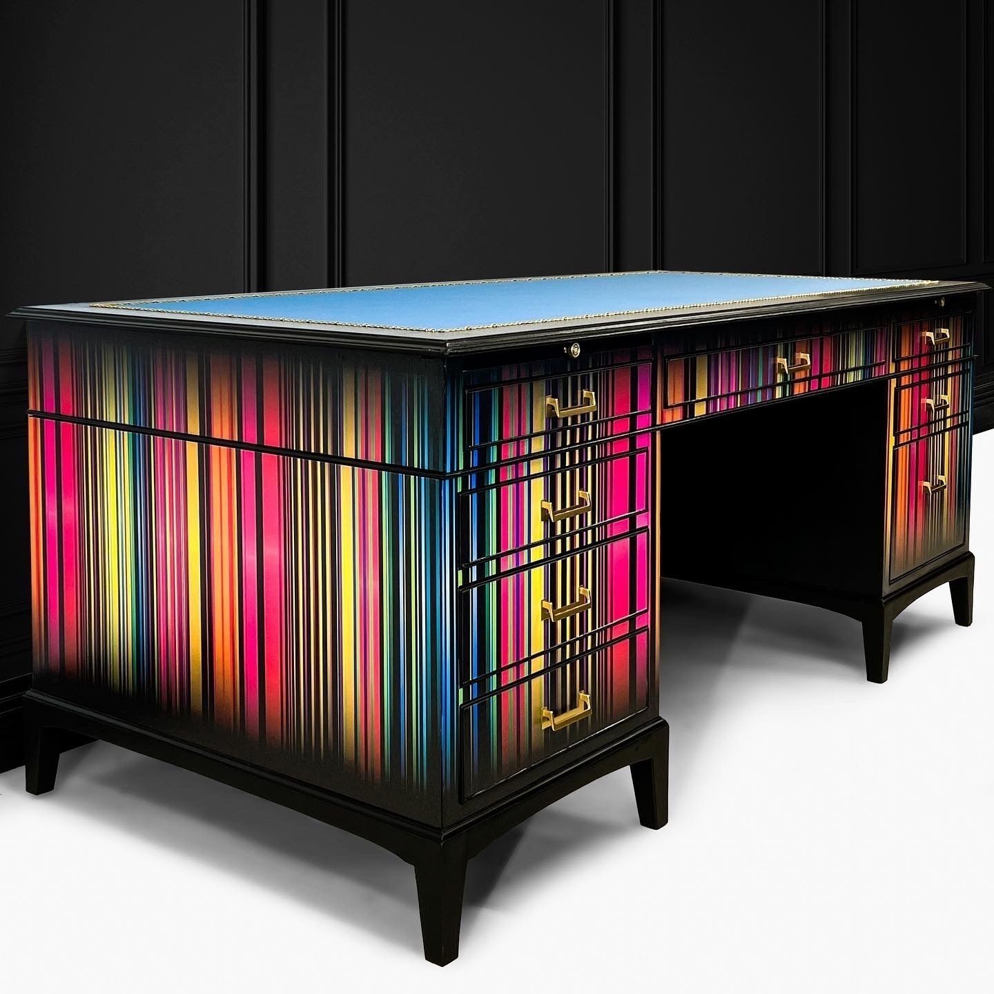 Vintage Striped Office Desk, 1950s photo for sale