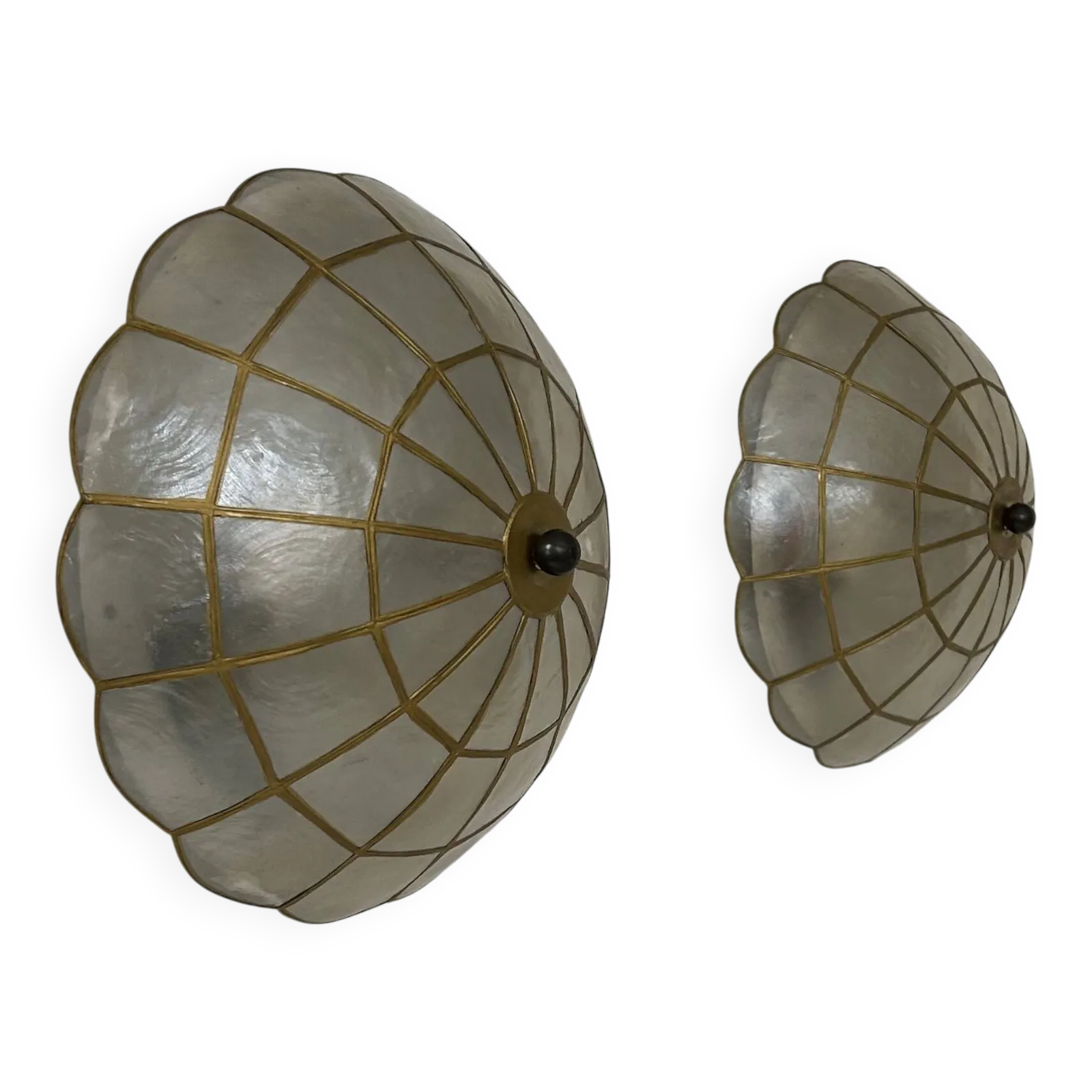 Pair Of Vintage Wall Lights, Mother Of Pearl And Brass, France, 1980
