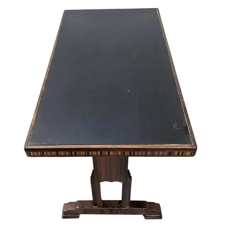 Pair Of 1930s Art Deco Bistro Tables In Marquetry And Black Opaline Glass photo furniture