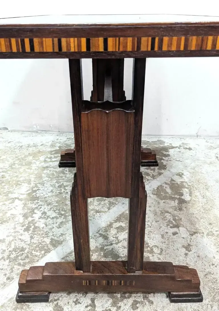 Pair Of 1930s Art Deco Bistro Tables In Marquetry And Black Opaline Glass photo buy