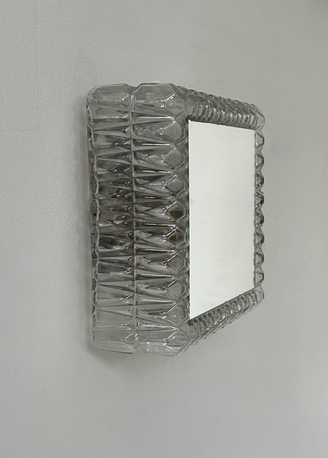Vintage Wall Light, Pressed Molded Glass And Mirror, France, 1960 photo 437.0
