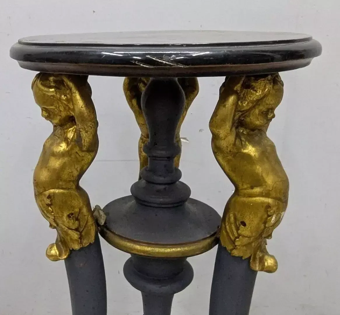 Pair Of Lacquered And Gilded Wooden Side Tables Decorated With Putti photo vinterior
