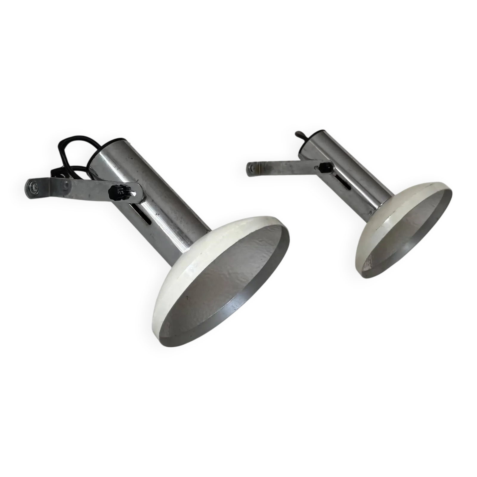 Pair Of Vintage Adjustable Wall Lights, Chrome And White Lacquered Metal, France 70