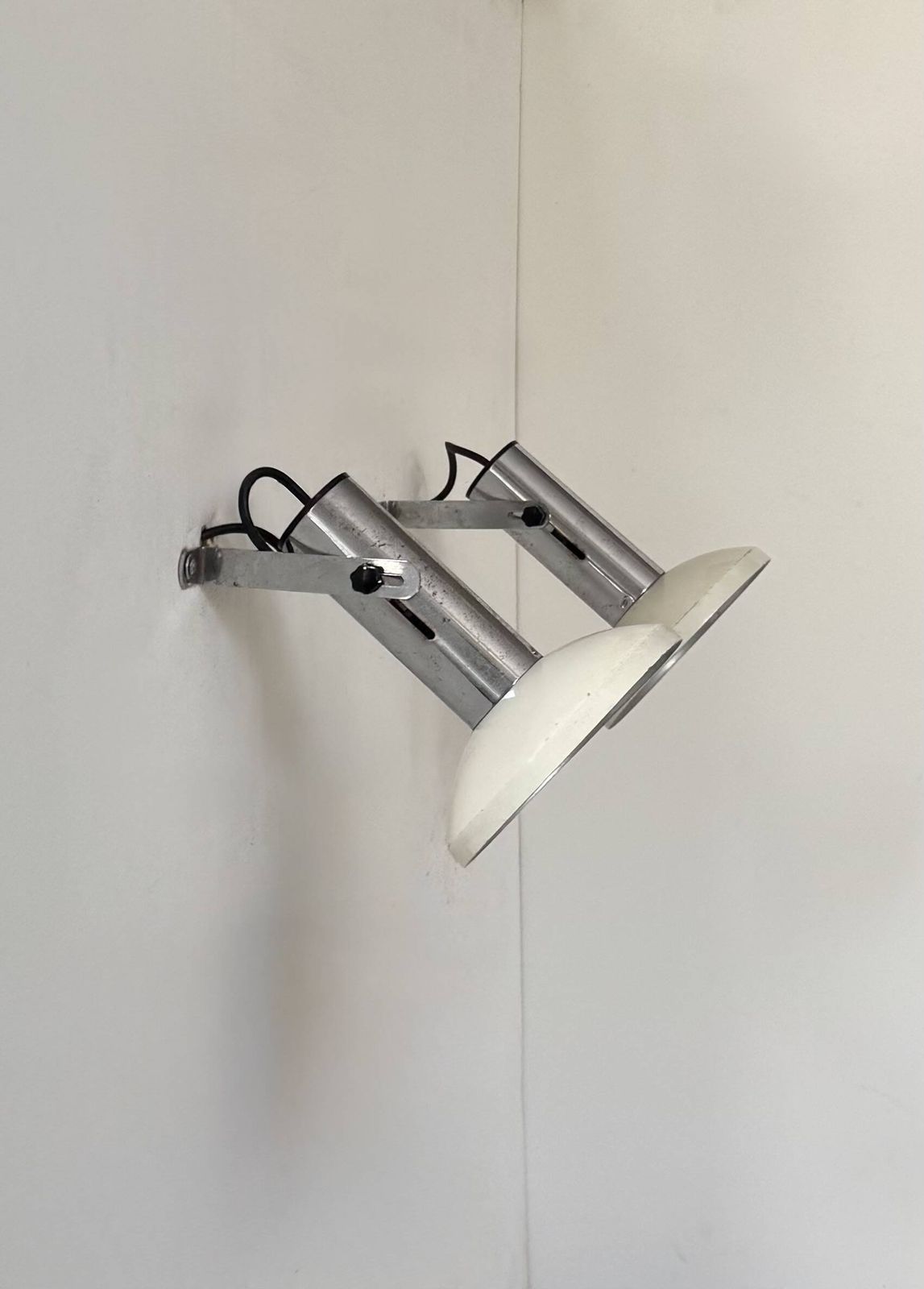 Pair Of Vintage Adjustable Wall Lights, Chrome And White Lacquered Metal, France 70 photo furniture