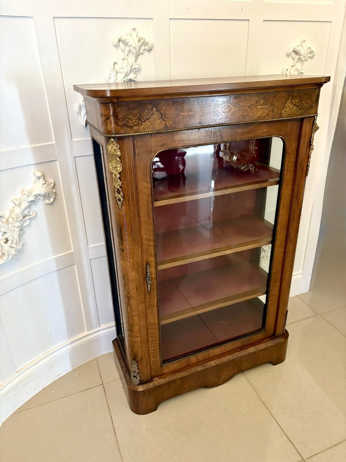 Furniture Antique 19th Century Quality Inlaid Burr Walnut Pier Cabinet photo