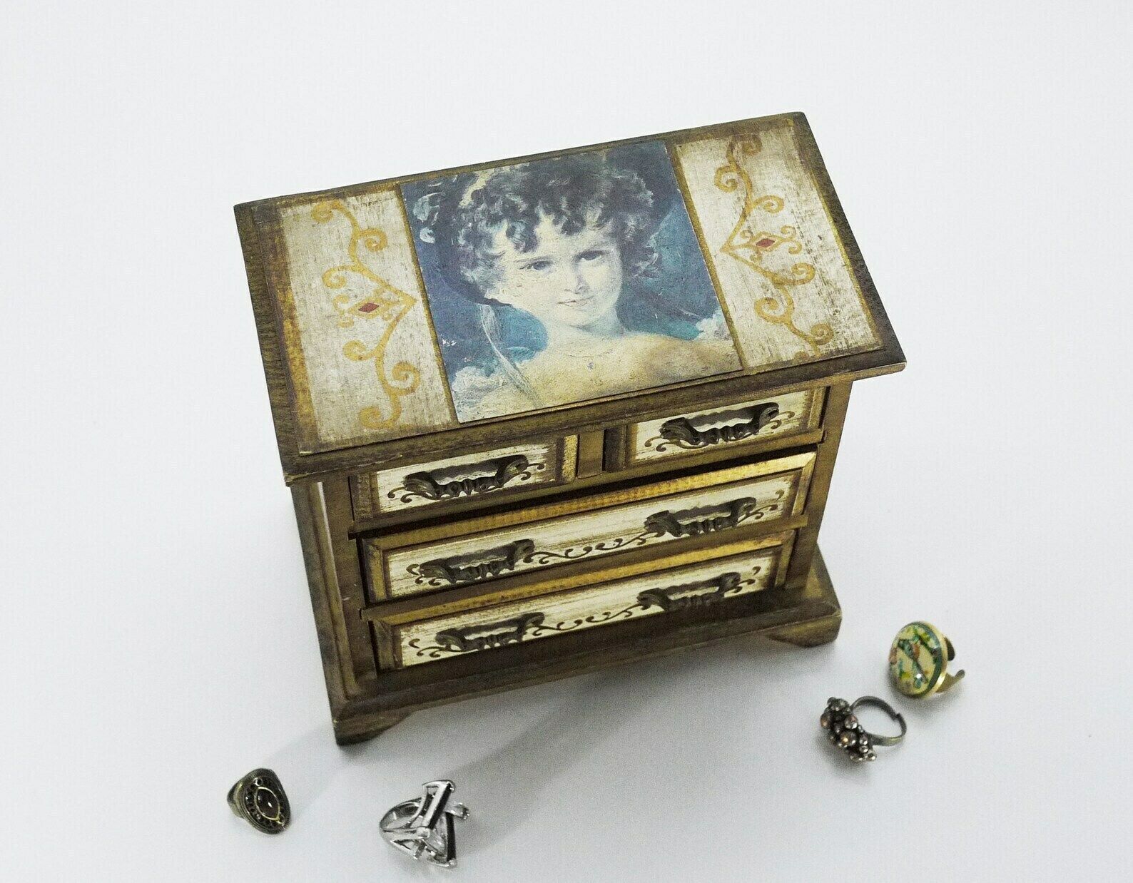 photo furniture Italian Florentine Wood Jewelry Box With Drawers