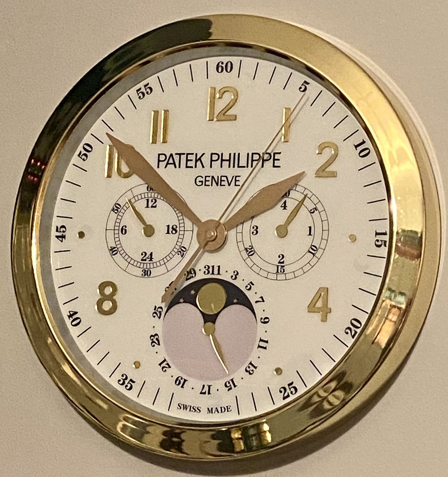 photo for sale Patek Philippe Geneve Swiss Perpetual Calendar Chronograph Nautilus Dealer Promo Luxury Watch Shop Wall Clock Chronograph Timepiece 1st Dibbs Watch