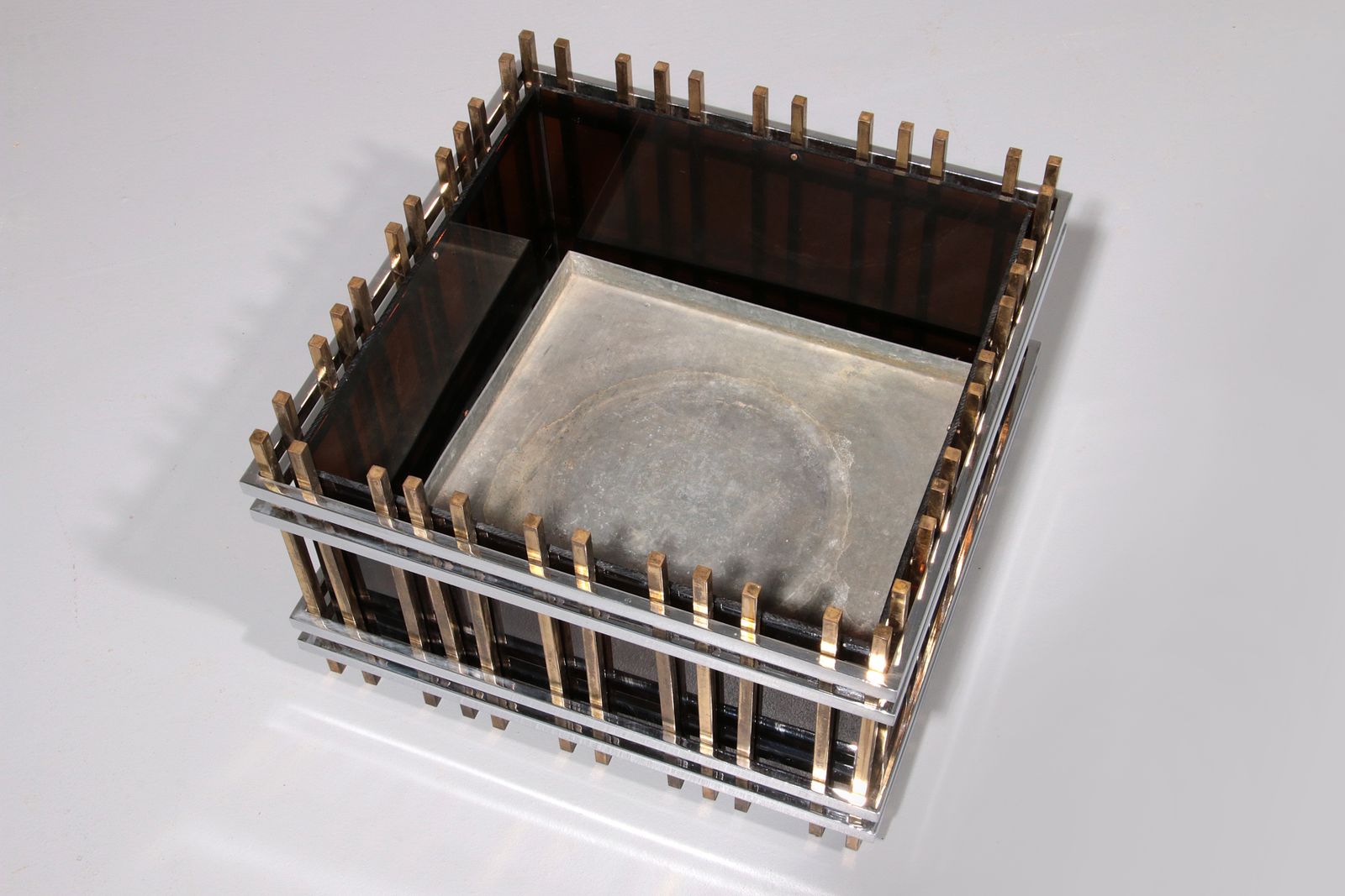 Italian Modernist “Fioriera” Planter Attributed To Romeo Rega – Brass, Chrome & Acrylic photo vinterior