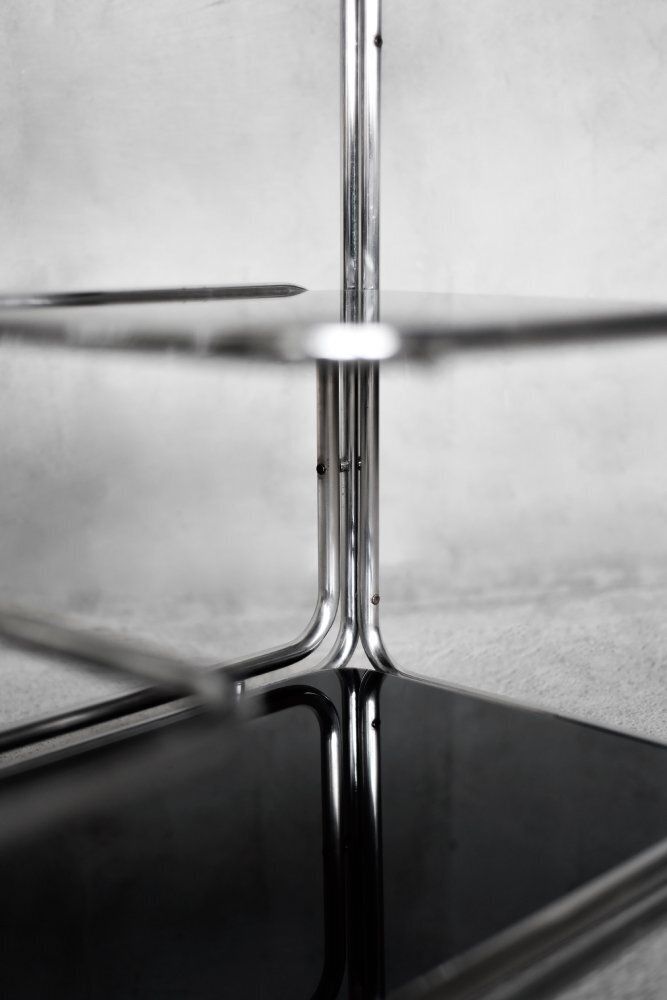 photo for sale Vintage Mid Century Modern German Bauhaus Chrome & Glass Serving Trolley, 1960s