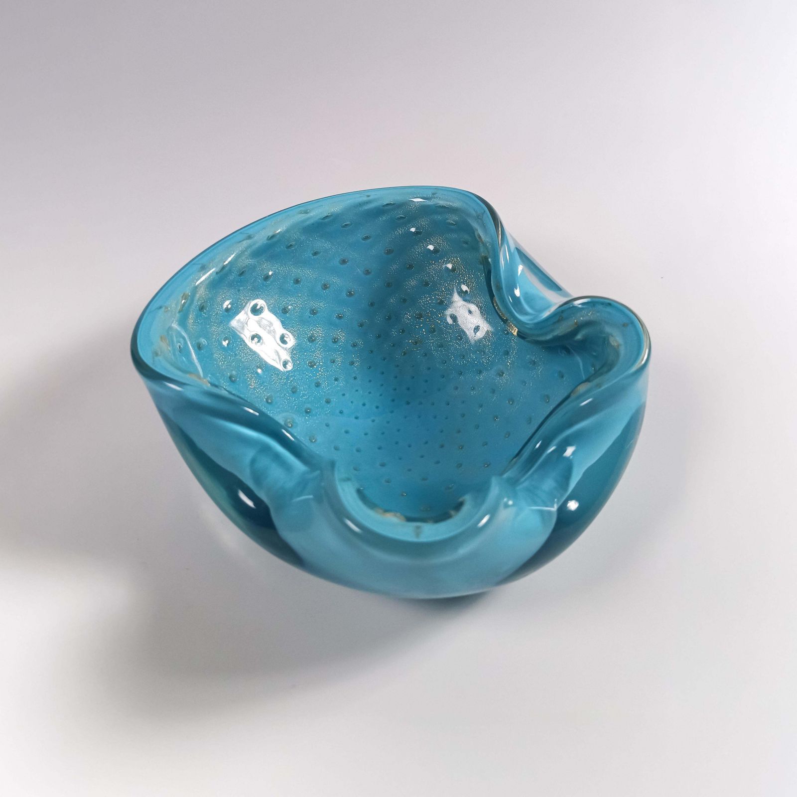 Mid Century Murano Glass Bowl By Alfredo Barbini, Pale Blue With Gold Polveri photo Home Decor