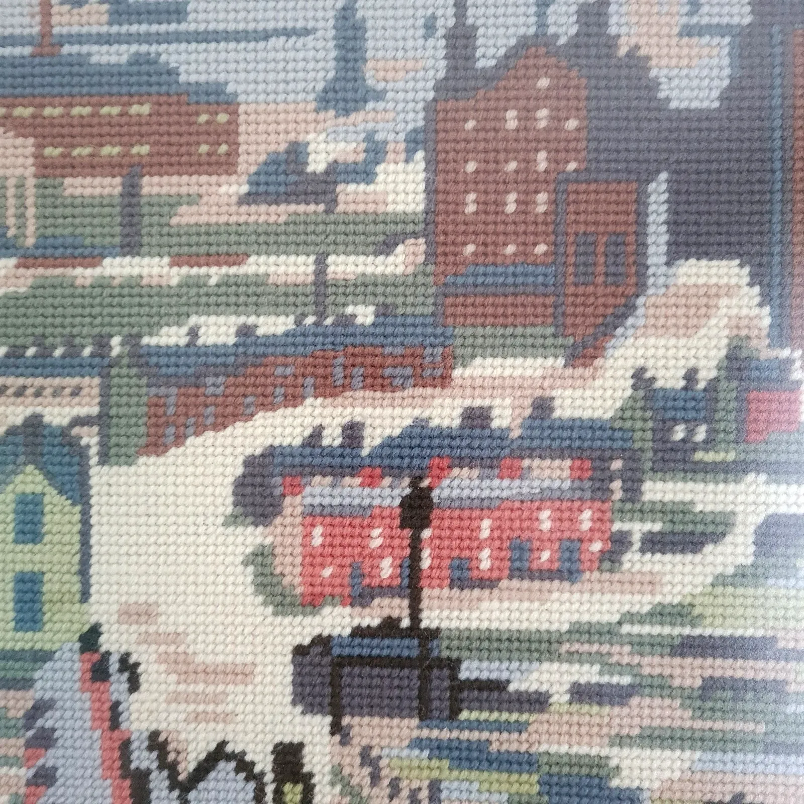 Vintage Lowery Style Cross Stitch Complete Embroidery Framed W57.5cm X H45.5cm photo furniture